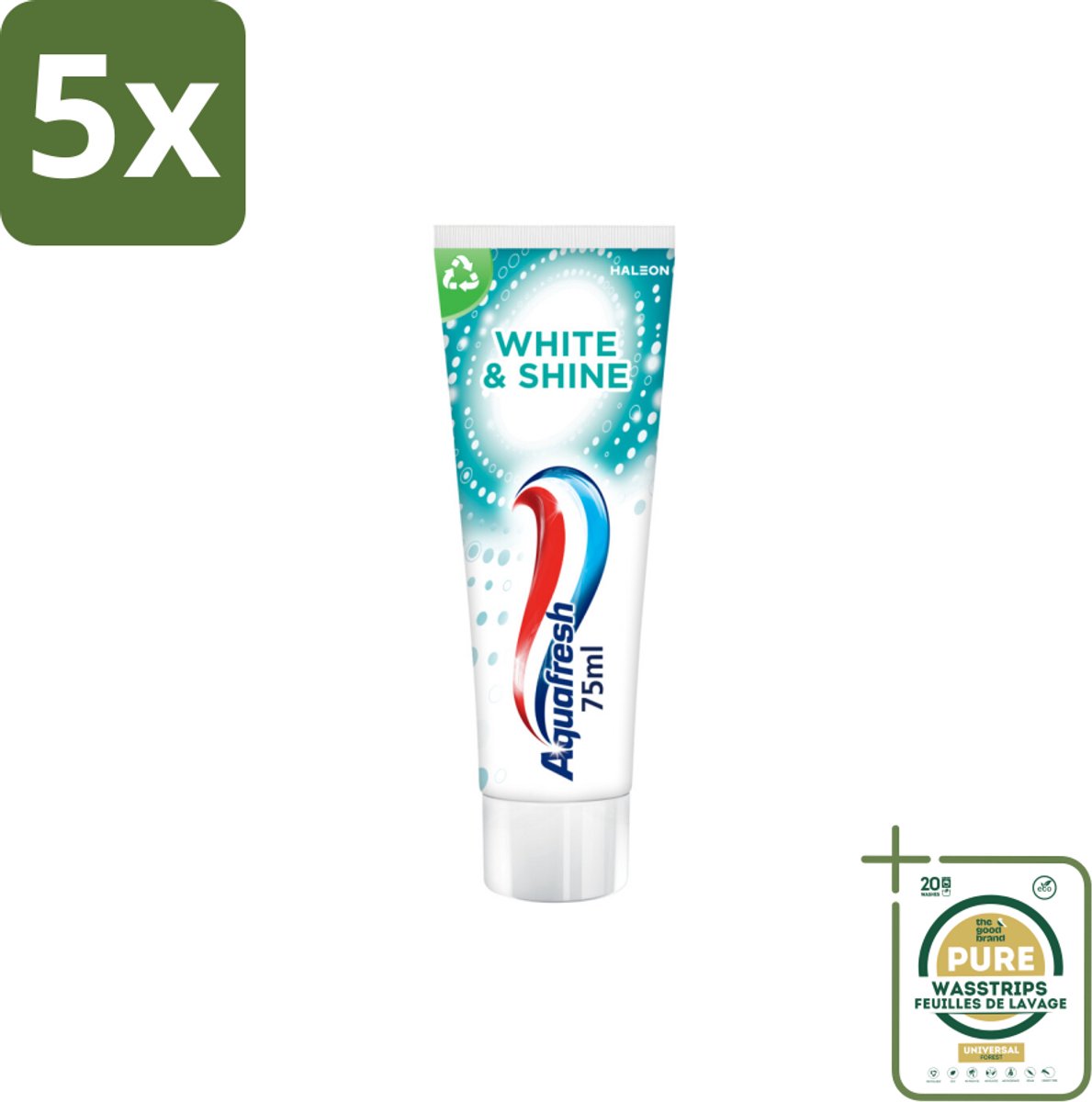 5 x Aquafresh White & Shine - Whitening Tandpasta - 75 ml - Grootverpakking - Witte Tanden - Tanden Reinigen - Tanden Glans - Tanden Verlichten - Tanden Beschermen