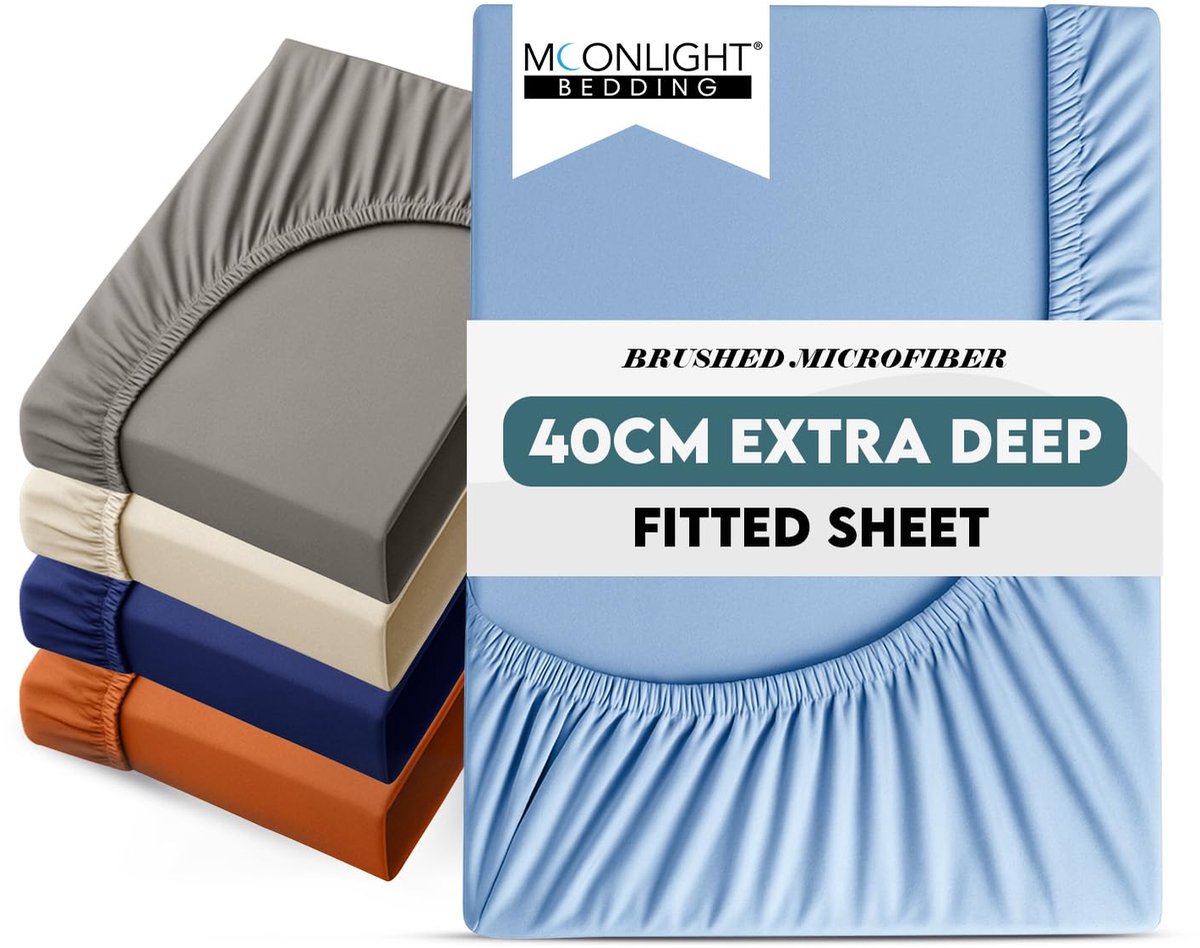 Hoeslaken 40 cm Extra Diepe Zak - Geborsteld Microvezel - Ademend - Ultrazacht Onderlaken Lichtblauw Tweepersoons - ShopVlot