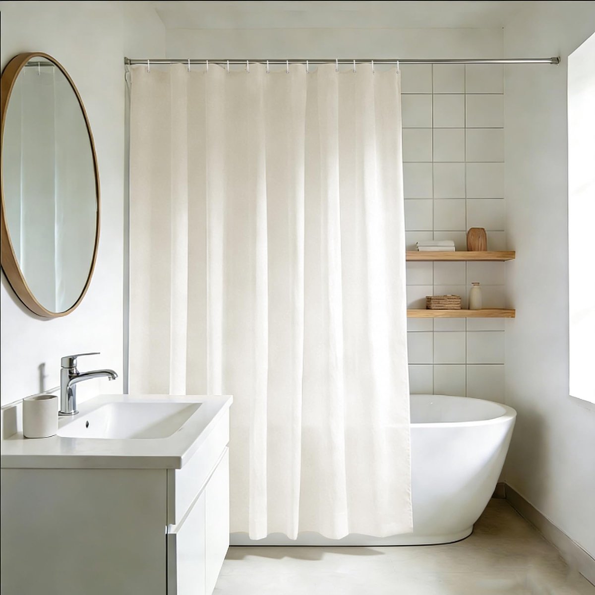 Douchegordijn extra lang crème - groot badgordijn van polyester - waterafstotend - voor een stijlvolle badkamer - ShopVlot