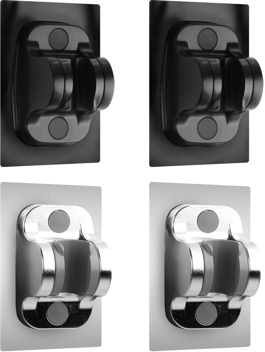 4 stuks douchekophouders zonder boren, zwart zilver, douchehouder voor douchekophouders, universele douchehouder - ShopVlot