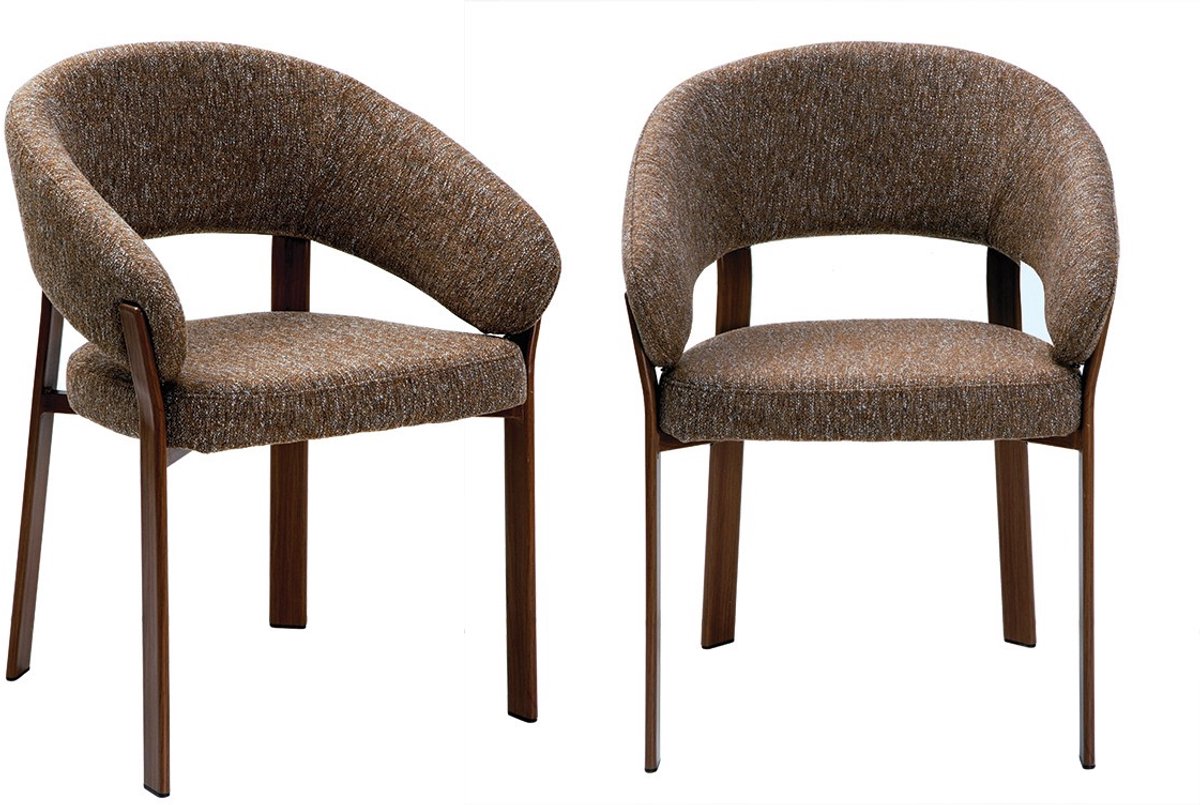 CALICOSY - Set van 2 stoelen, gemêleerde bruine stof, poten in notenhoutlook B58 cm - LARA