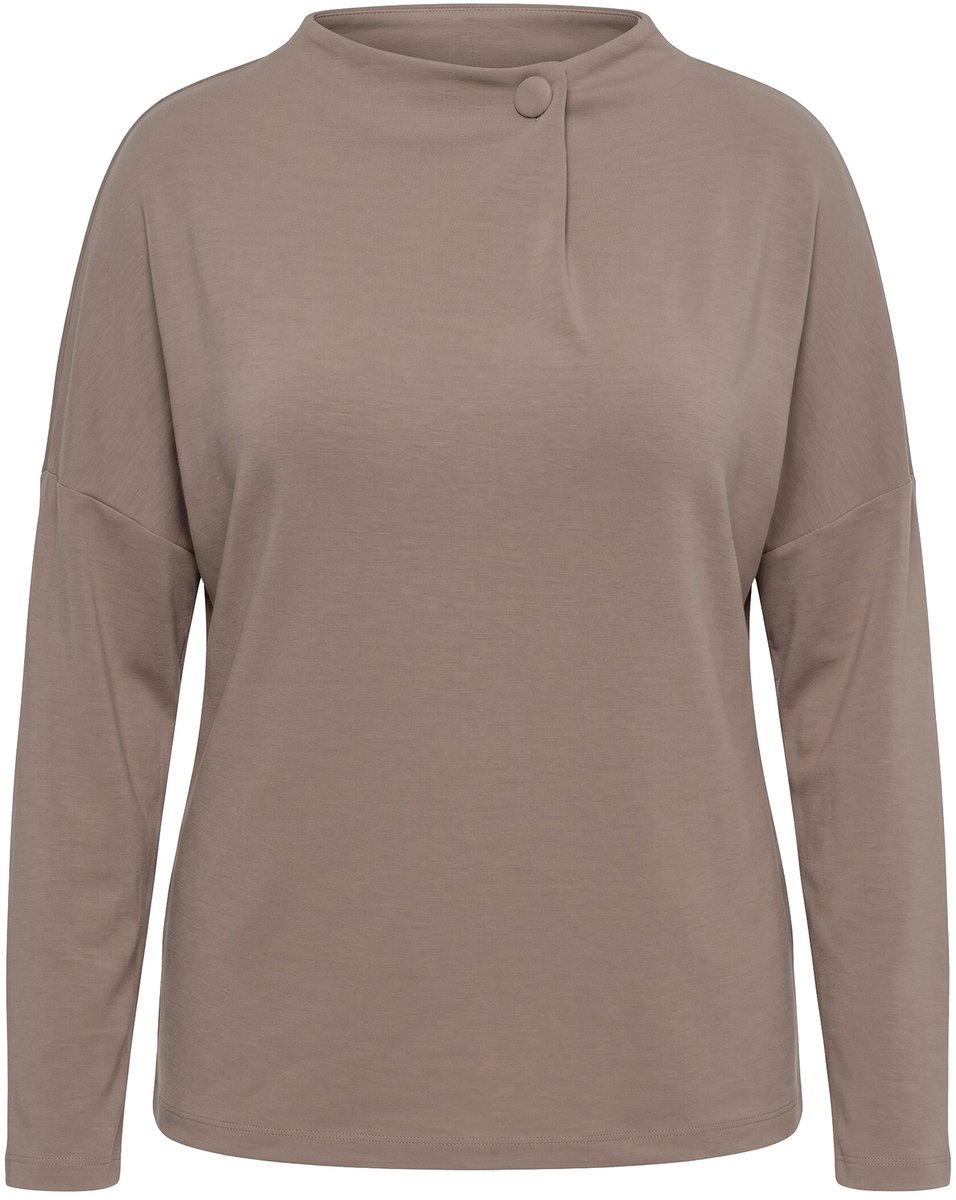 Ulla Popken - Dames - Sweatshirt oversized opstaande kraag lange mouwen - Bleekbruin - Maat 50+