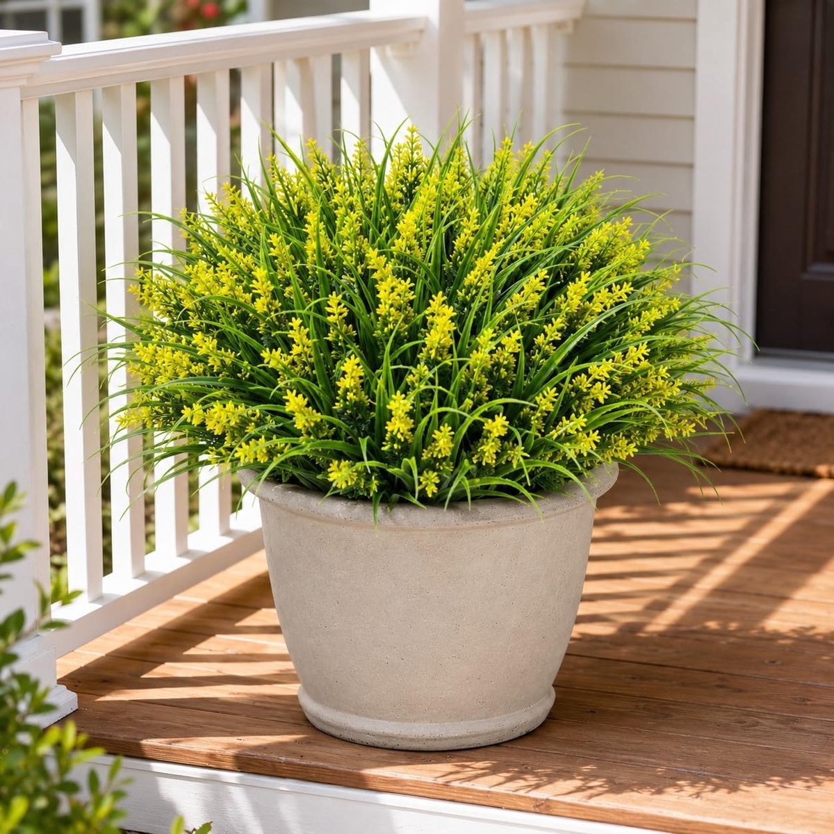 Artificial Plants Outdoor for Spring Summer Decoration,12 Bundles Fake Monkey Grass with Flowers UV Resistant - ShopVlot