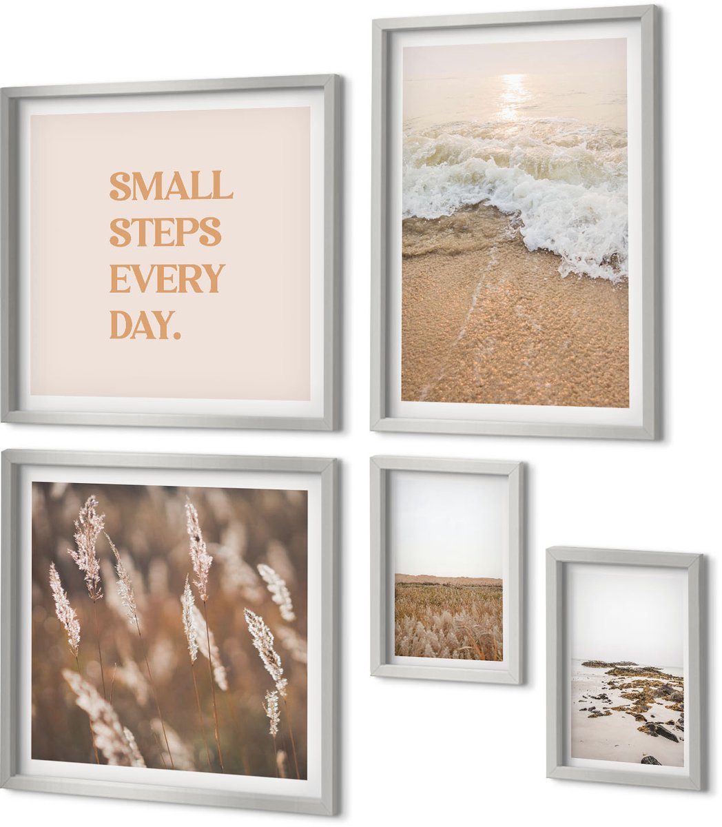Coloray 5-Delige Schilderij Set - Wijn Zeilboot Champagneglas Lineaire Stijl - 20 x 30 cm - Wanddecoratie - Moderne Interieurdecoratie - Stijlvolle Muurdecoratie