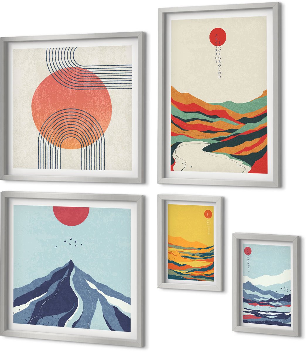 Coloray 5-Delige Schilderij Set - Abstracte Figuren In Pasteltinten Van Henri Matisse - 20 x 30 cm - Muurdecoratie - Decoratieve Schilderijen - Wohnzimmer