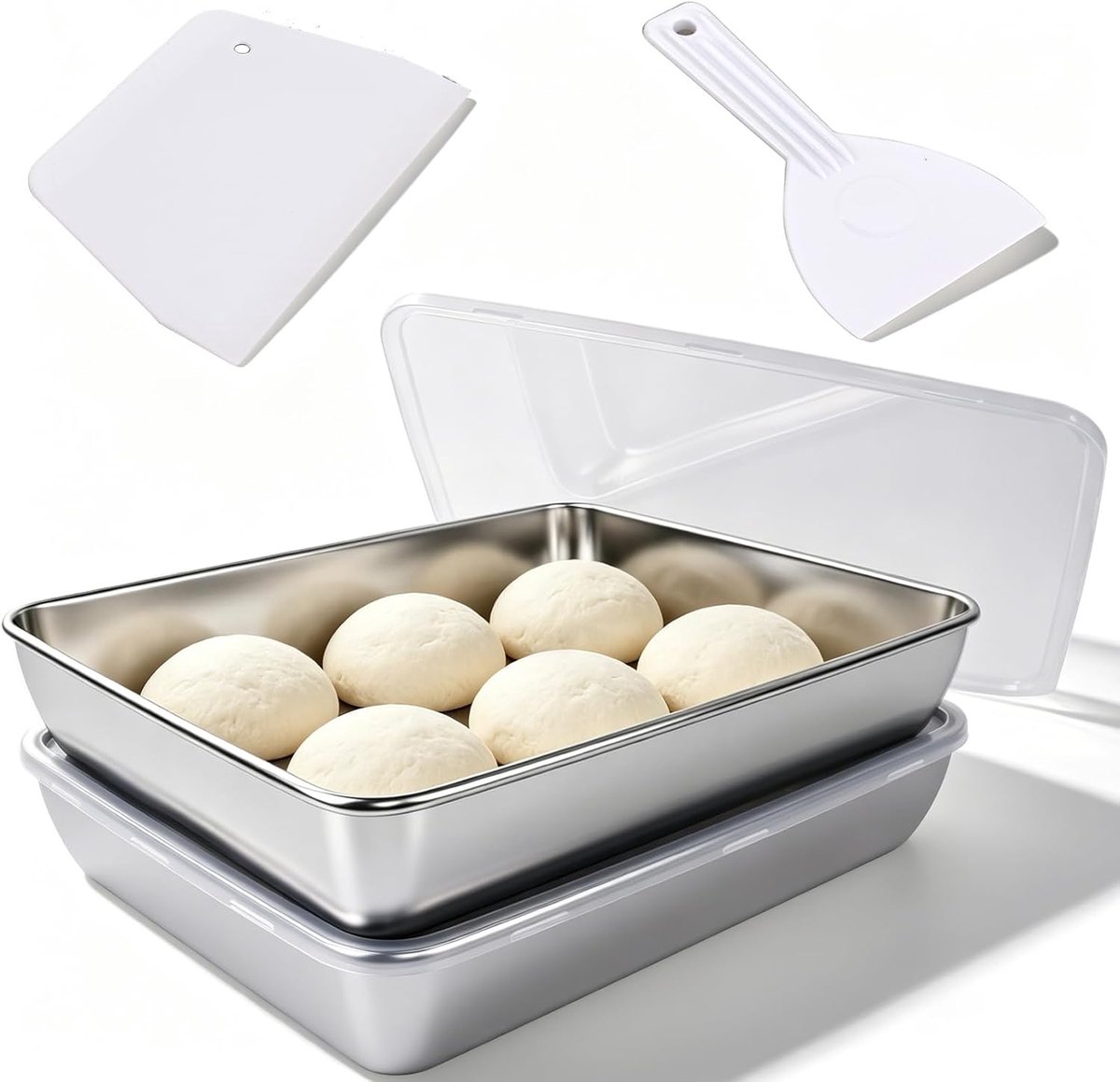 iklestar Set of 2 dough boxes with lid, container for pizza and bread made of stainless steel 304, with lid, space for - ShopVlot