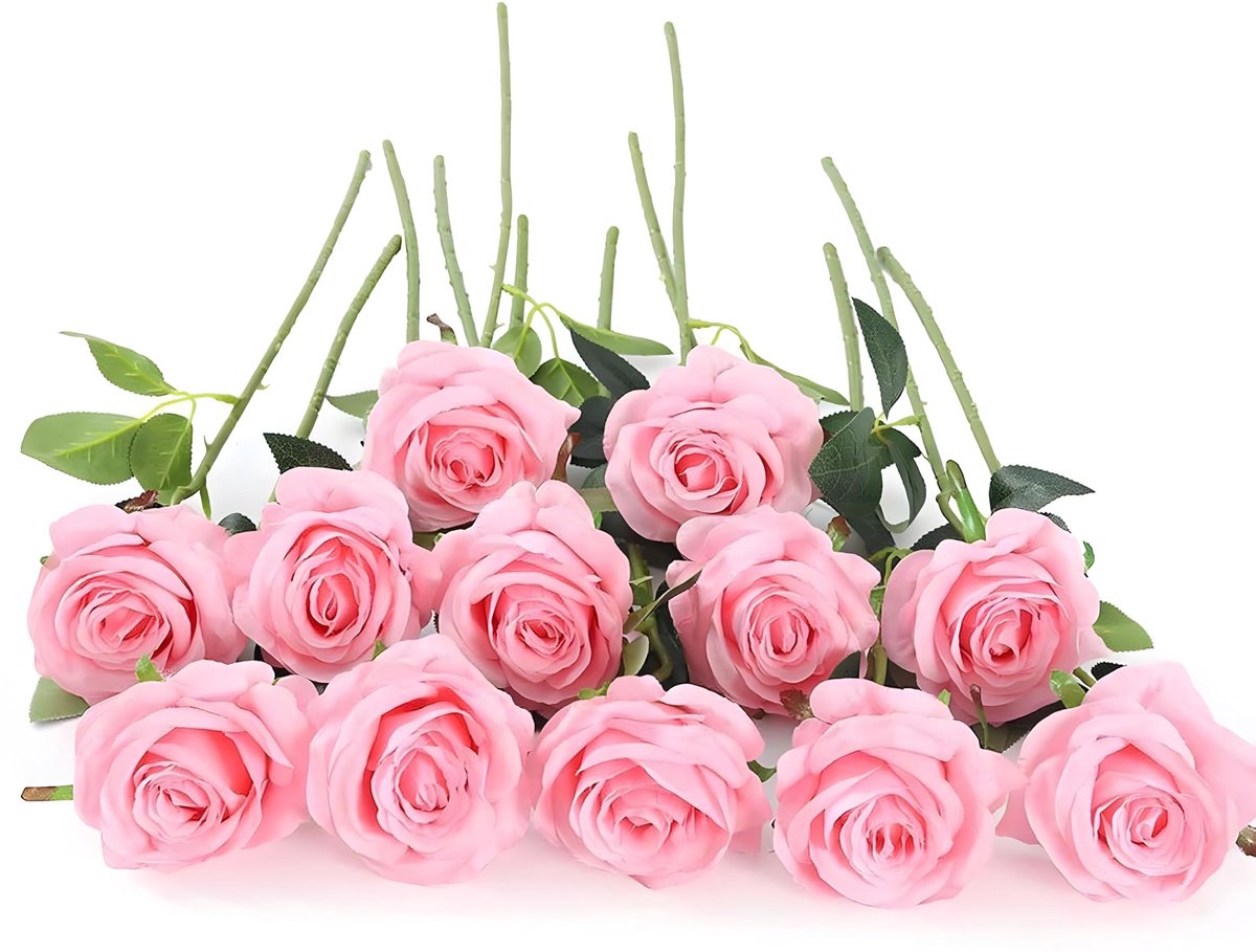 Famanu Set van 12 kunstmatige rozen, 53 cm lange steel, roze