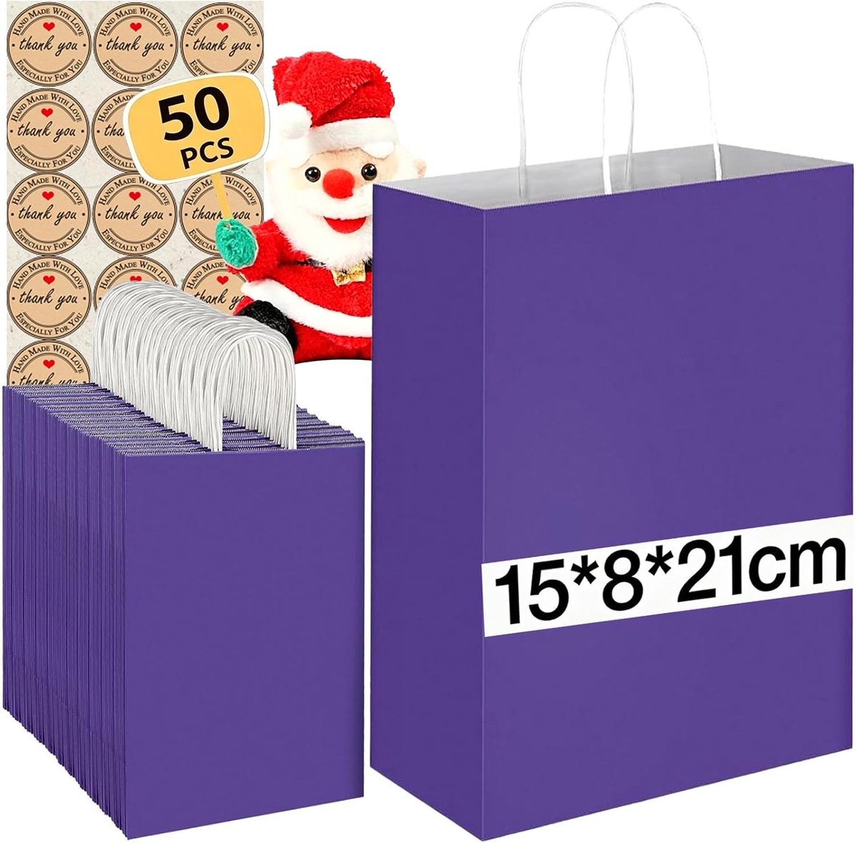 50 stuks kleine papieren zakken met handvatten, papieren geschenkzakken (21x15x8cm), 130GMS dikkere kraftzakken Party - ShopVlot
