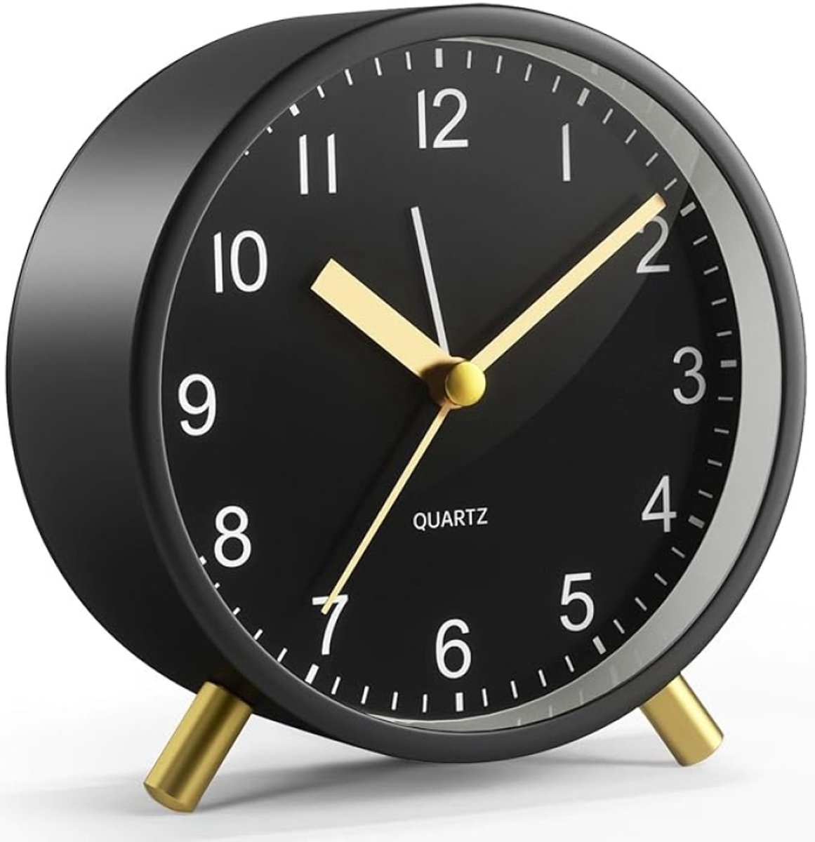 Analoge Wekker 11.50cm Stil Niet-Tikkend - Met Nachtlampje - Ronde Metalen Klok - Batterij Werking - Voor Slaapkamer Kantoor en Cadeau