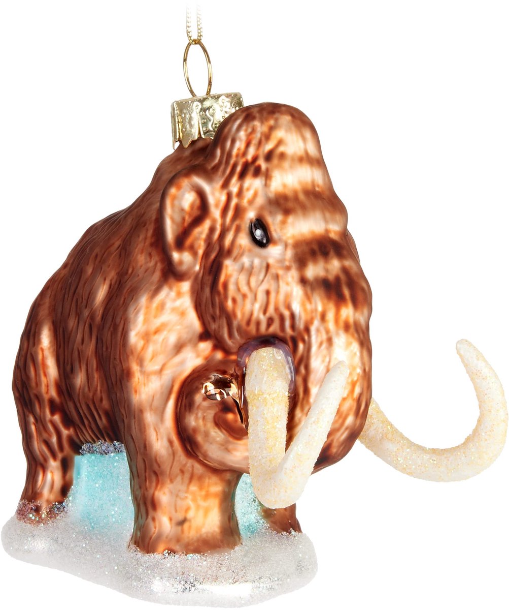 Famanu Handgeschilderde glazen kerstbal met grappig motief, handgeblazen kerstboomdecoratie in de vorm van een mammoet Zwart