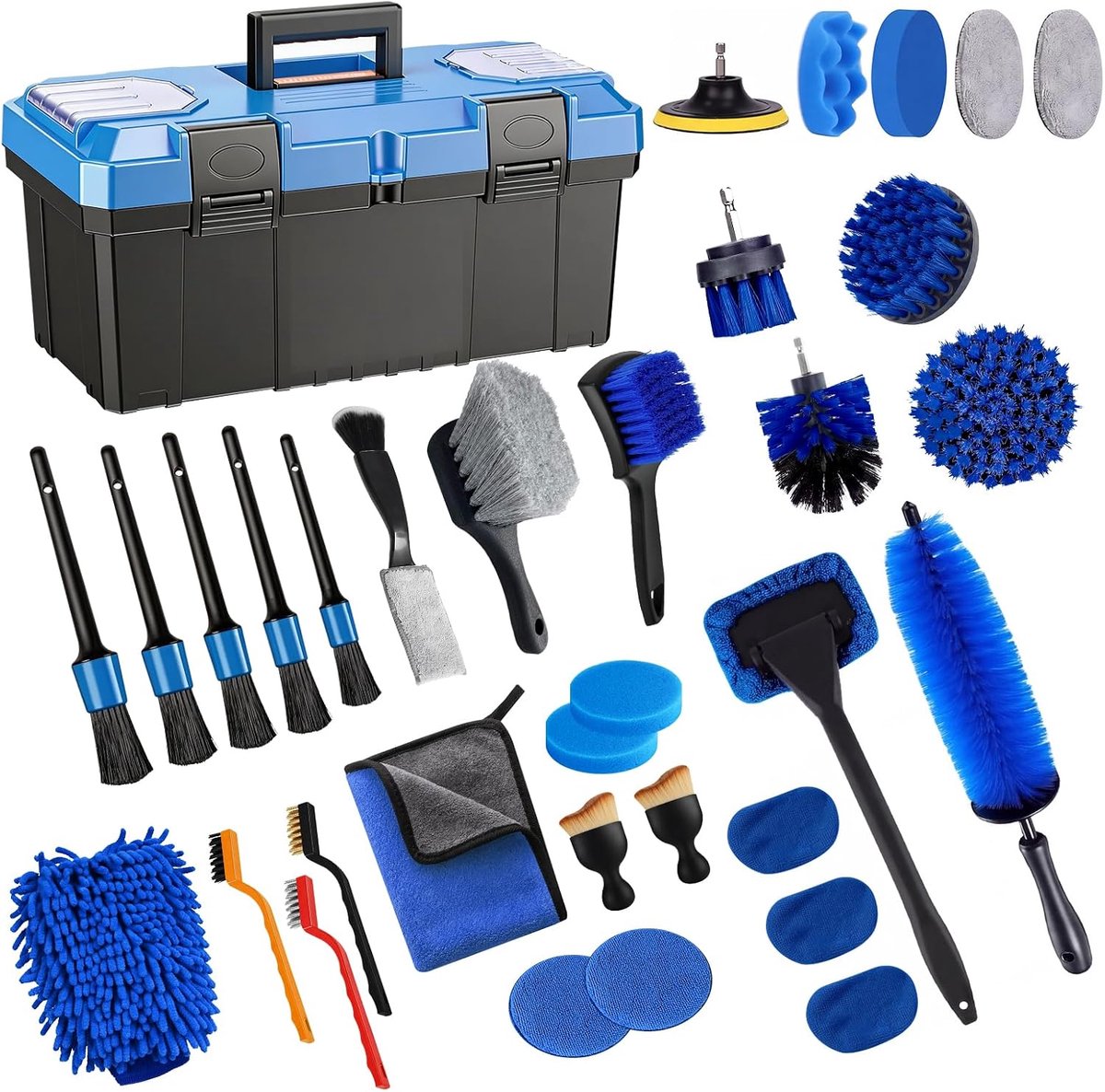 36-Piece Car Cleaning Set, Car Care Kit for Indoor and Outdoor Use, Car Wash Kit with Drill Brushes, Tire Brush - ShopVlot