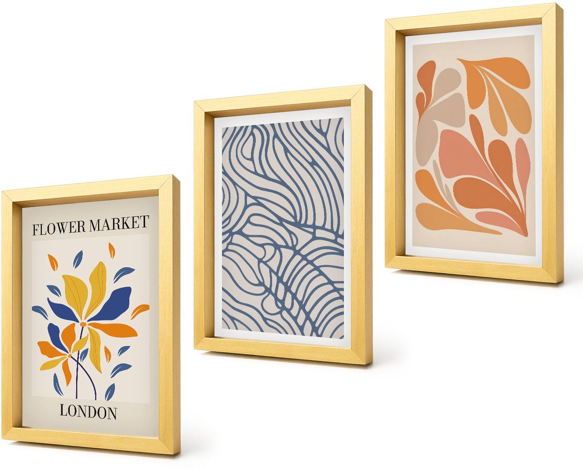 Coloray 4-Delige Schilderij Set - Moderne bloemen met abstracte patronen - 20 x 30 cm - Decoratieve Muurdecoratie - Slaapkamer - Wanddecoratie