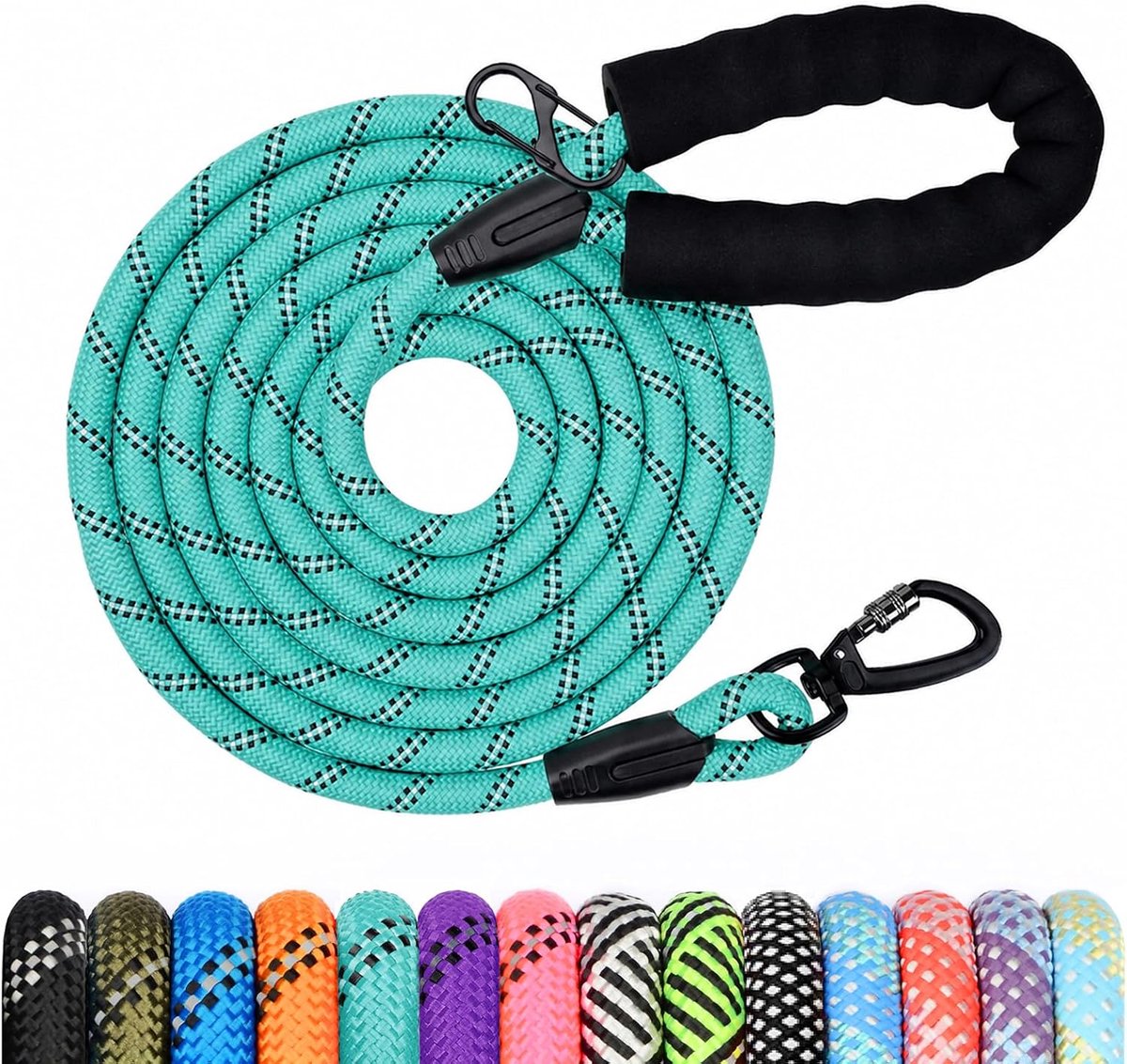 Hondenriem, 1,2 m/1,5 m/2 m/3 m/5 m/10 m/15 m/20 m/30 m, lange riem met gevoerde handgreep, voor kleine, middelgrote - ShopVlot