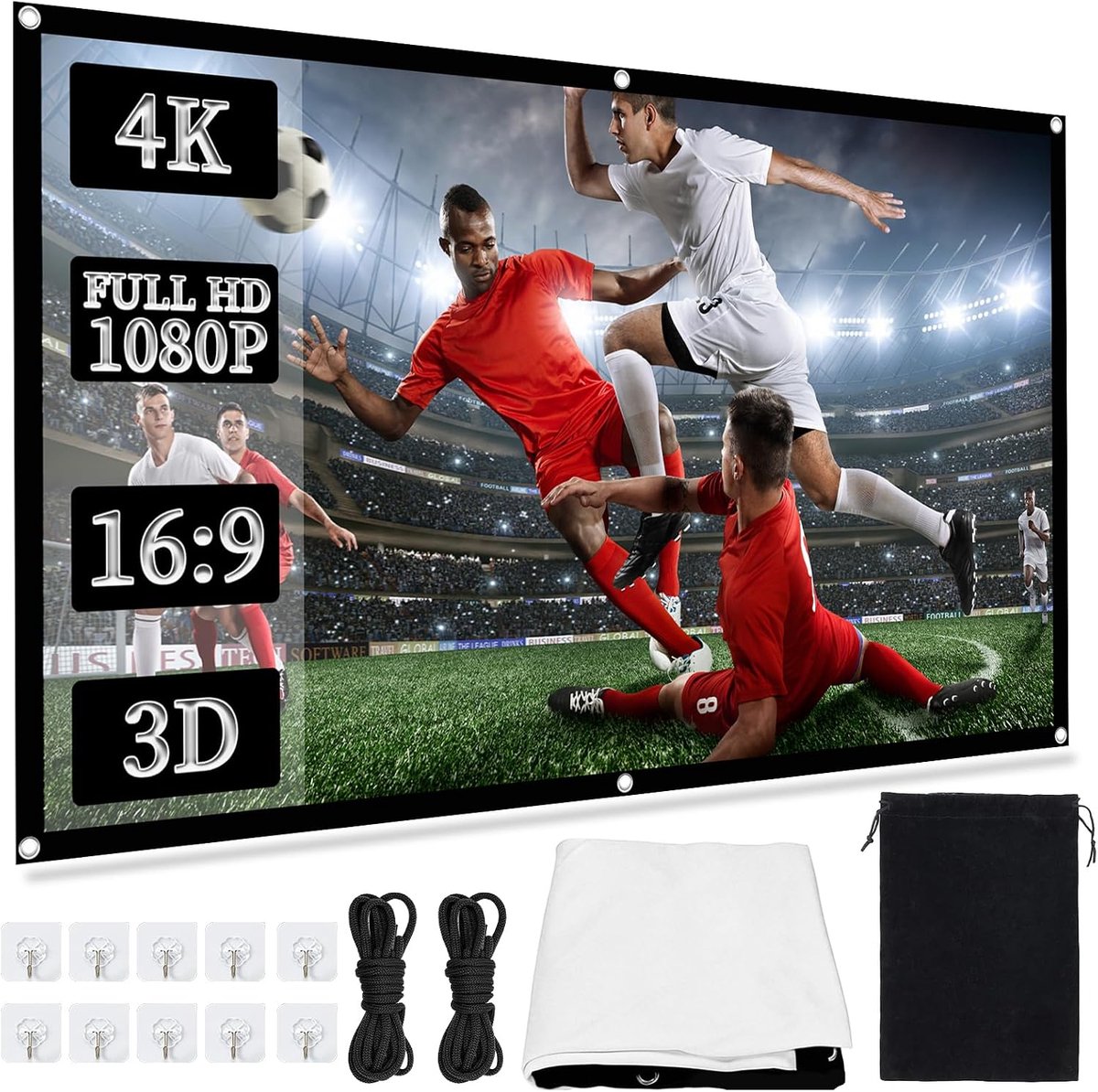 Mumjooyi Beamer, 84 inch, 16:9, HD-scherm voor beamer, draagbaar, dikker, lichtdichter, verdikt en kreukvrij - ShopVlot