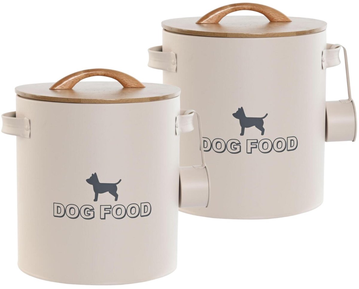 Secret de Gourmet Hondenvoedsel Bewaarblik / voorraadblik - 2x - beige - Hondensnoep / Hondenbrok - 8 ltr