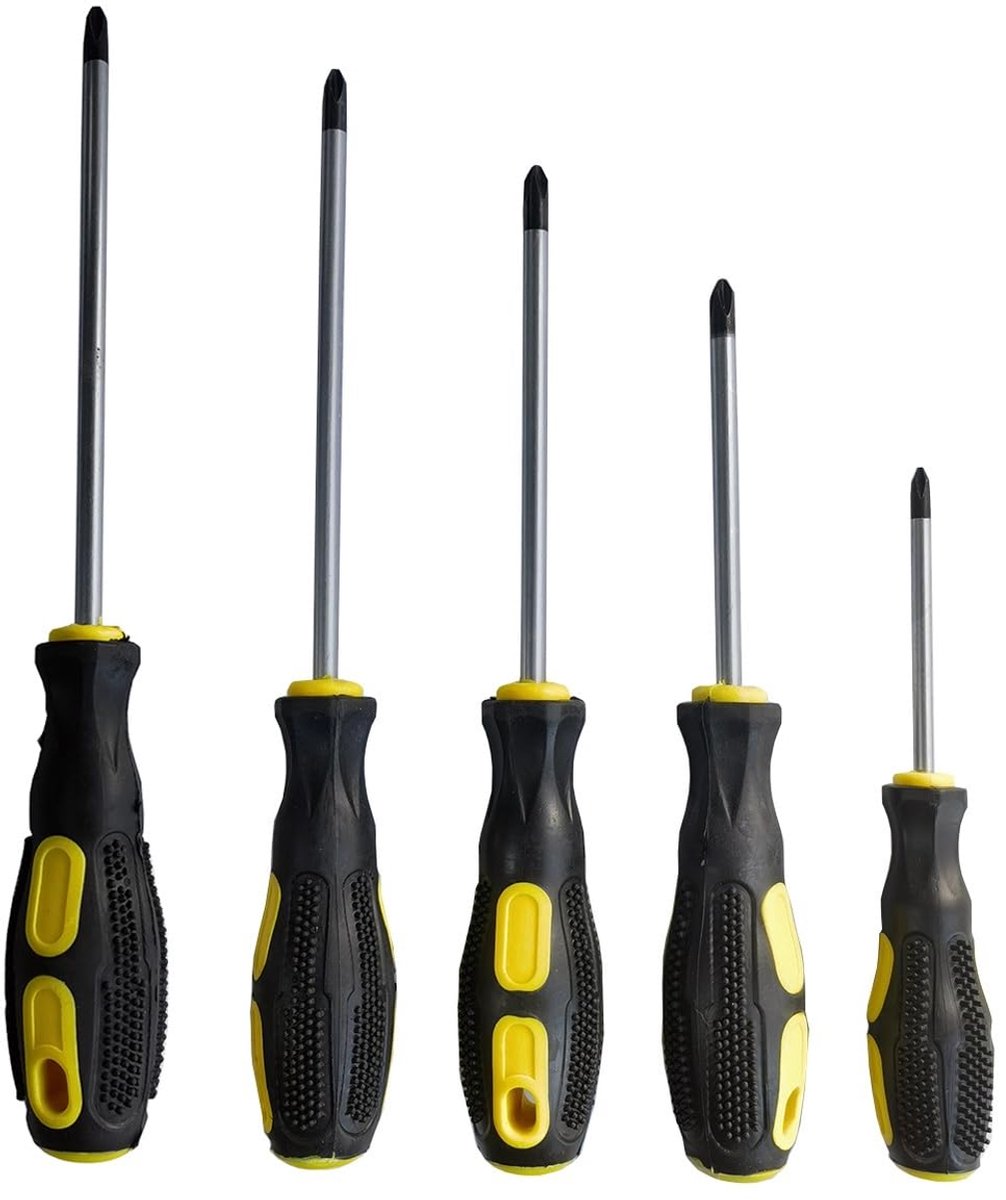Famanu – Schroevendraaierset van 5 stuks, met magnetische tips en zachte grip, standaard en precisie maten