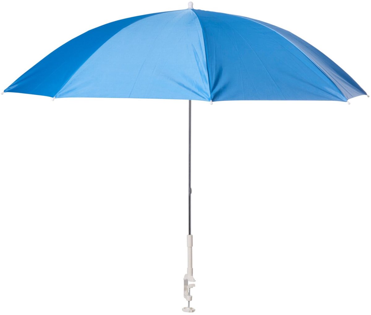 Free & Easy kleine parasol voor stoel, balkon of kinderwagen - D120 cm - blauw - kantelbaar/opvouwbaar - H86 cm - met vastzet klem
