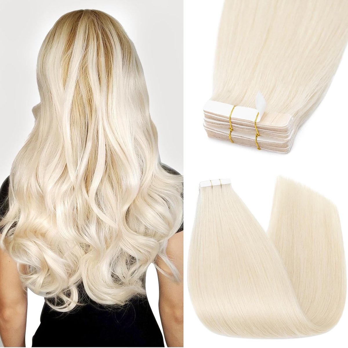 Tape-extensions echt haar 10 stuks - Remy haar 45 cm - bleekwit 70# - eenvoudig aan te brengen - ShopVlot