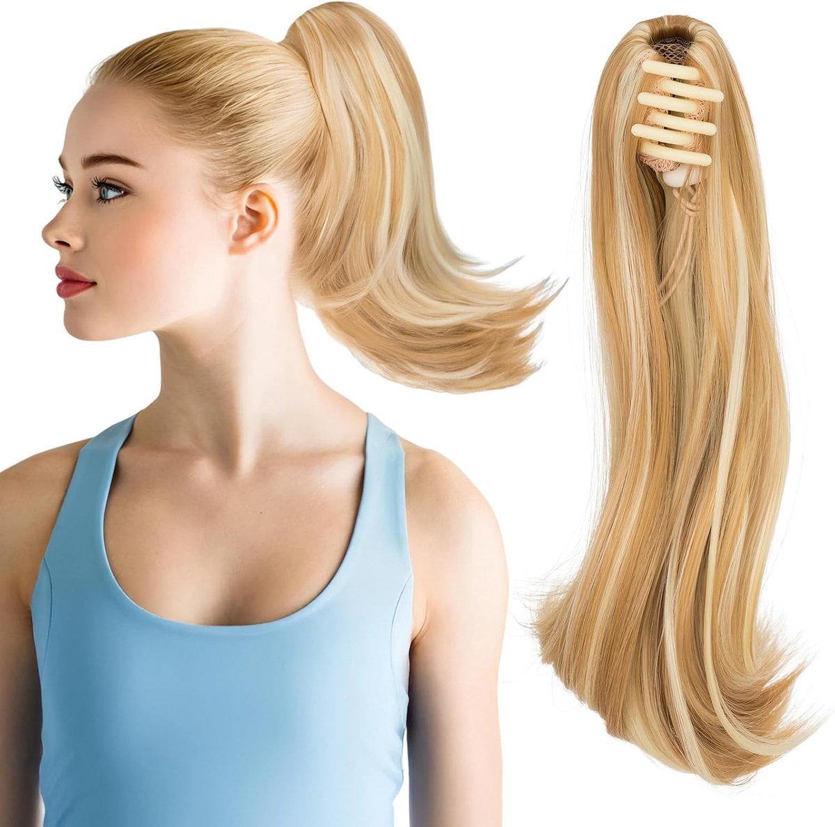 Paardenstaart haarextension 30 cm - gegolfd - synthetisch - natuurlijk ogend voor dames - ShopVlot