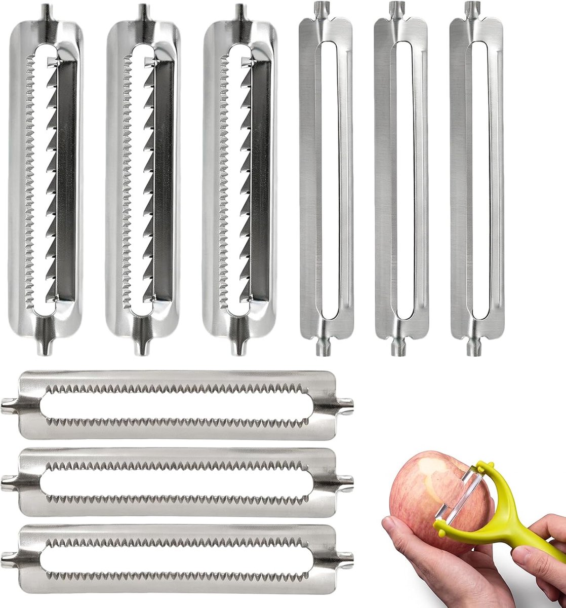 Reservemessen set 9 stuks - roestvrij staal - 3 rechte, 3 gekartelde, 3 juliennemesjes - veelzijdige snijtaken - ShopVlot