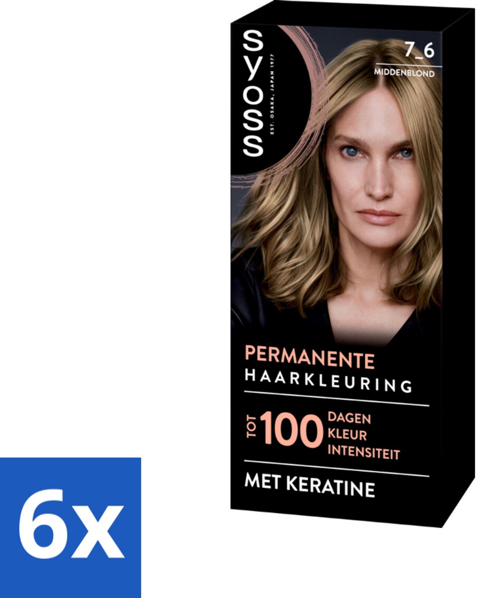 6 x SYOSS - Coloration 7-6 Middenblond - Haarverf - Grijsdekking - Vermindert Haarbreuk - Permanente Haarkleuring - Haarkleur - Grijsdekking - Keratine - Haarkleur Intensief