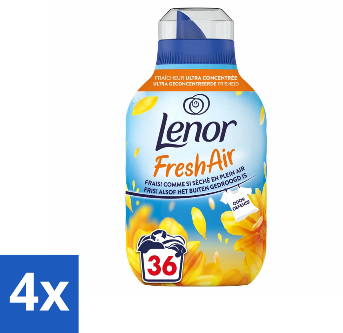 4 x Lenor - Wasverzachter - Fresh Air Zonnestralen - Ultra Geconcentreerd - 36 Wasbeurten - Wasverzachter - Lenor - Fresh Air - Stralende Zon - Zomerse Geur