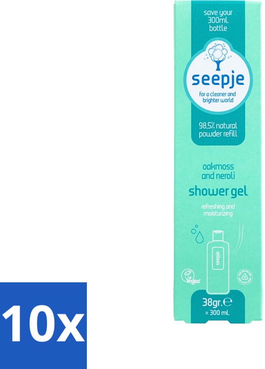 Seepje - Douchegel - Duurzaam & Handig - Eikenmos en Neroli - Navulling - 38 gr - Bulkverpakking - 10 stuks
