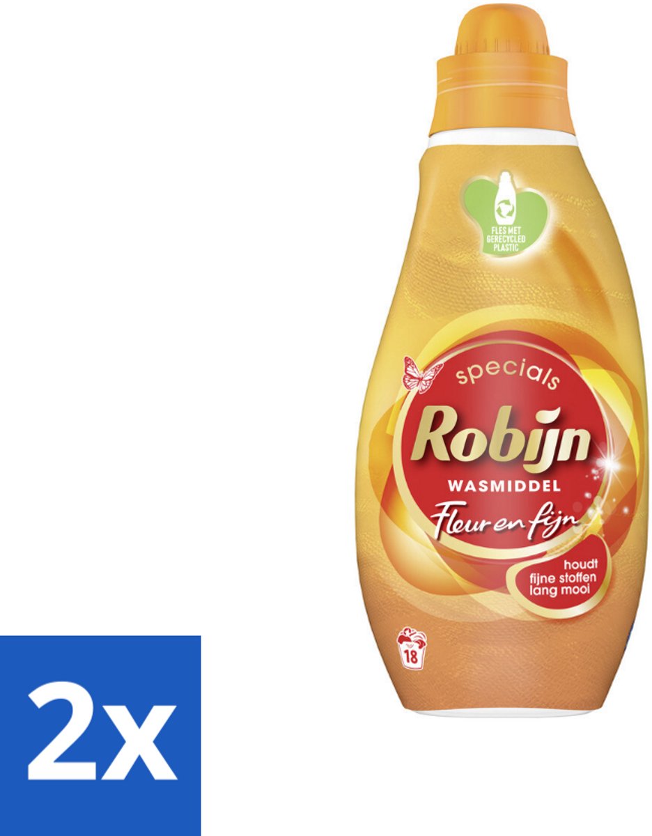 2 x Robijn Specials - Fleur & Fijn - Vloeibaar Wasmiddel - 18 Wasbeurten - Wasmiddel - Vloeibaar Wasmiddel - Wasmiddel Voor Gekleurde Was - Wasmiddel Voor Fijne Stoffen - Biologisch Afbreekbaar Wasmiddel