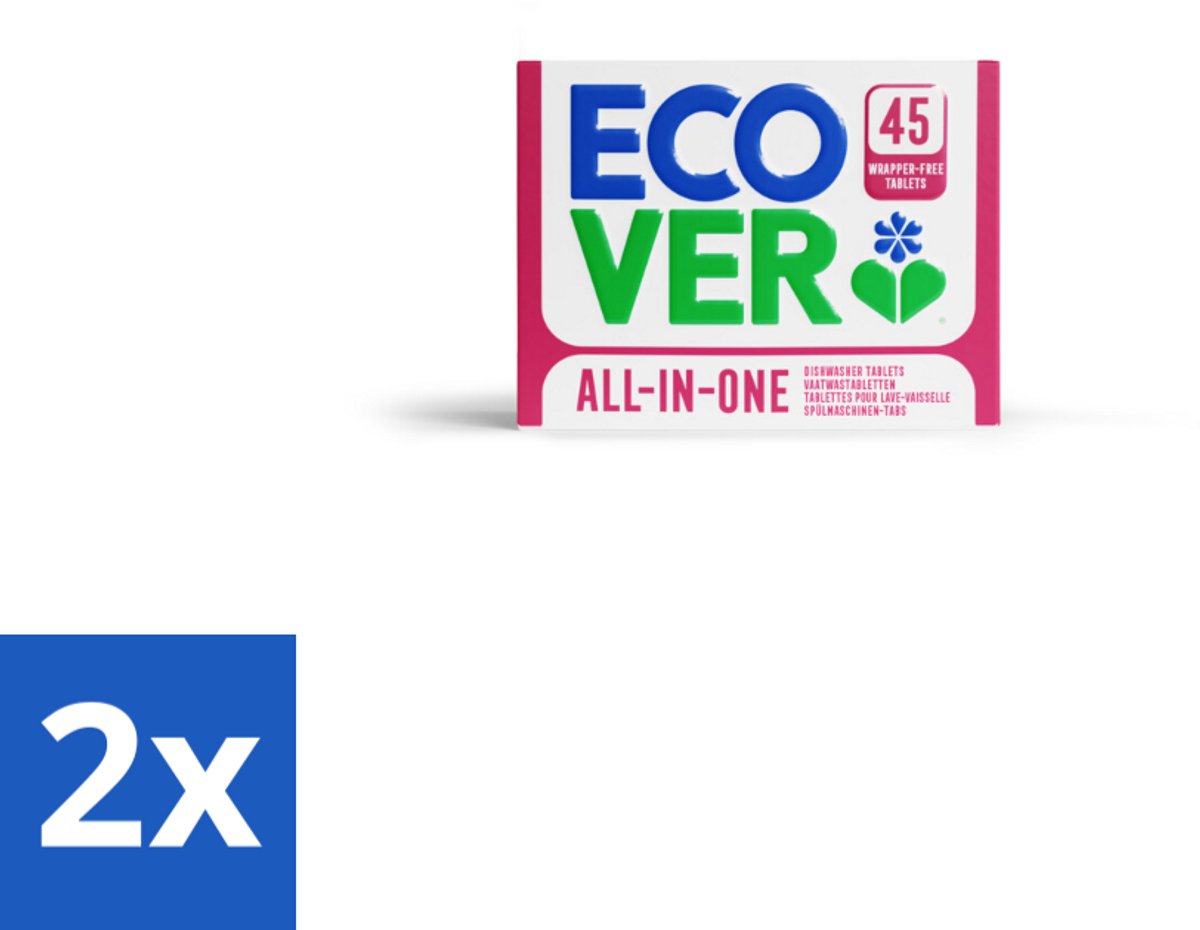 2 x Ecover - Vaatwastabletten All-in-One - Lemon & Mandarin - 45 Tabs - Vaatwastabletten - Citrusgeur - Biologisch Afbreekbaar - Plasticvrij - Duurzaam