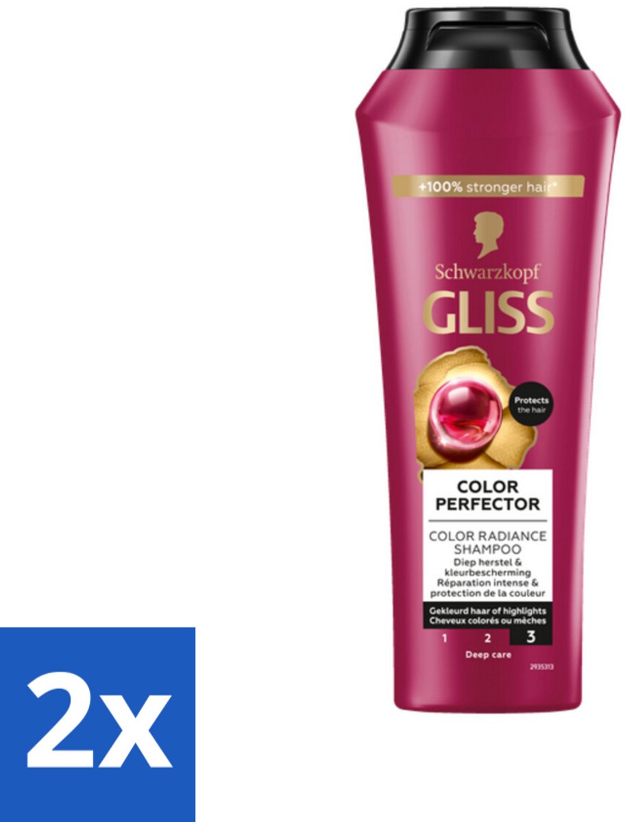 2 x Gliss - Shampoo - Color Protect & Shine - Voor Langdurige Kleurbehoud - 250 ml - Kleurbehoud Shampoo - Glans Shampoo - Geverfd Haar Shampoo - Highlights Shampoo - Kleurbescherming Shampoo