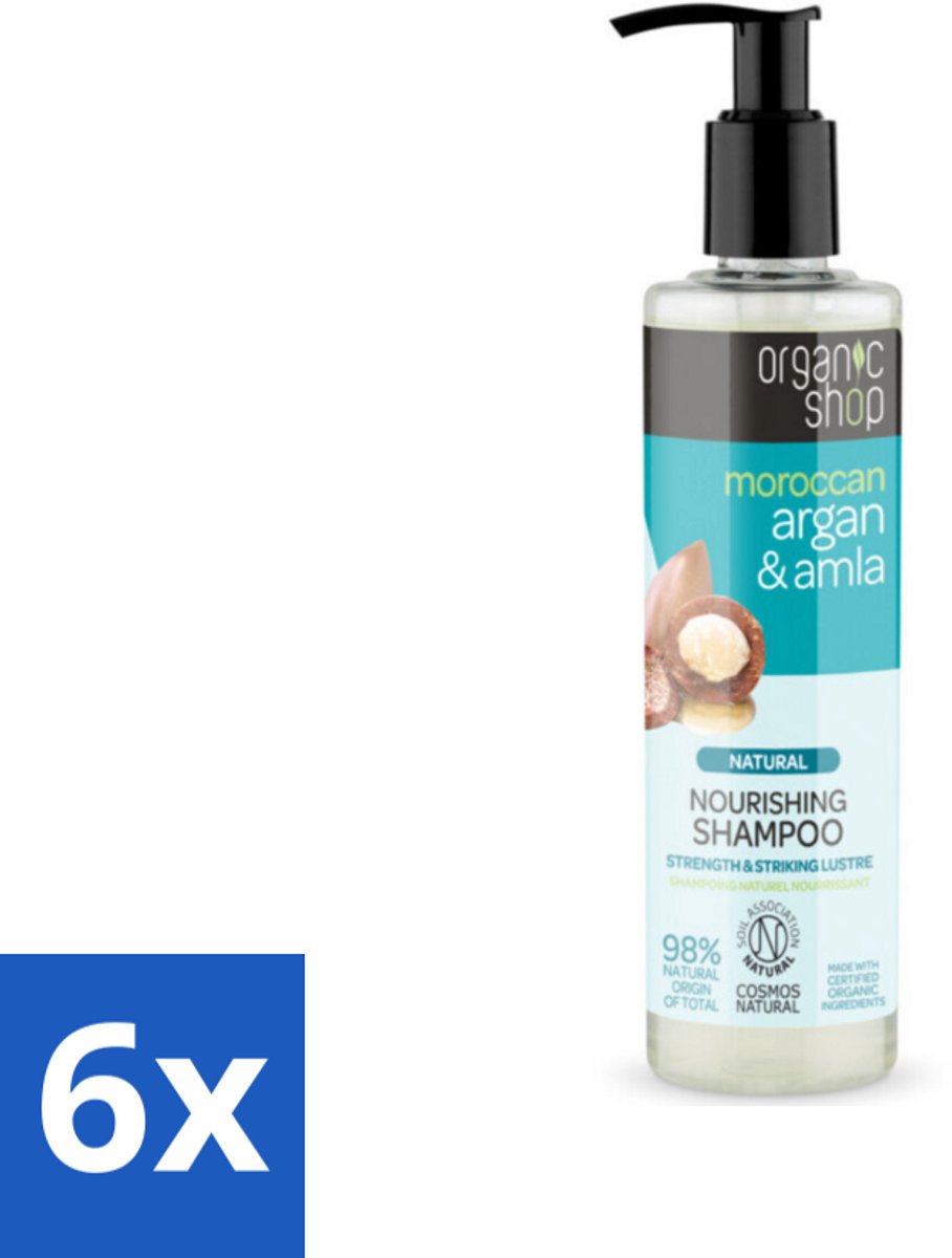 6 x Organic Shop - Natural Nourishing Shampoo - Argan Hair & Amla - Herstellend en Voedend - 280 ml - Organische Shampoo - Argan Olie Shampoo - Amla Shampoo - Haar Herstel Shampoo - Voedende Shampoo
