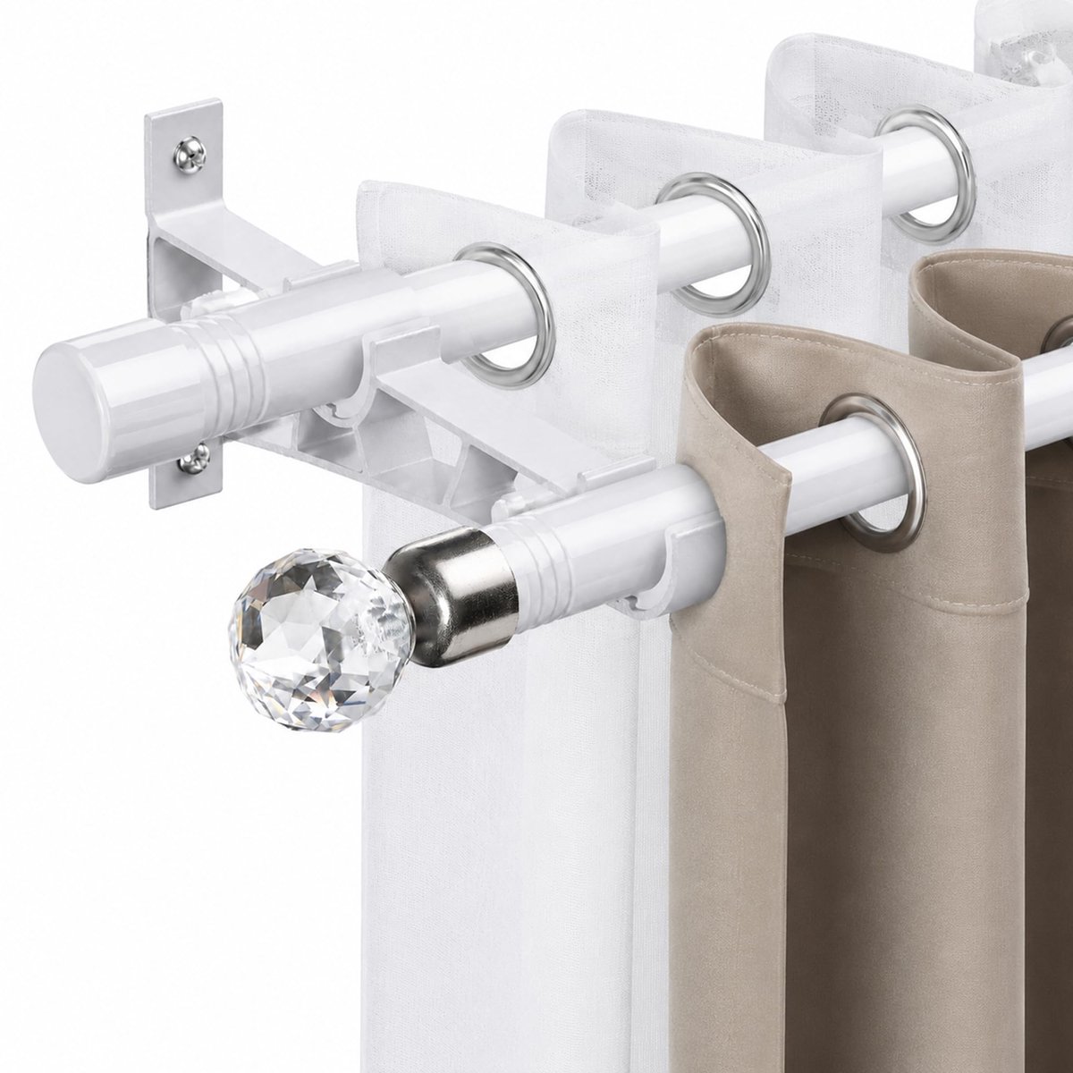 Dubbele gordijnroede 76-222cm - wit - stevig materiaal - eenvoudig te monteren - ShopVlot