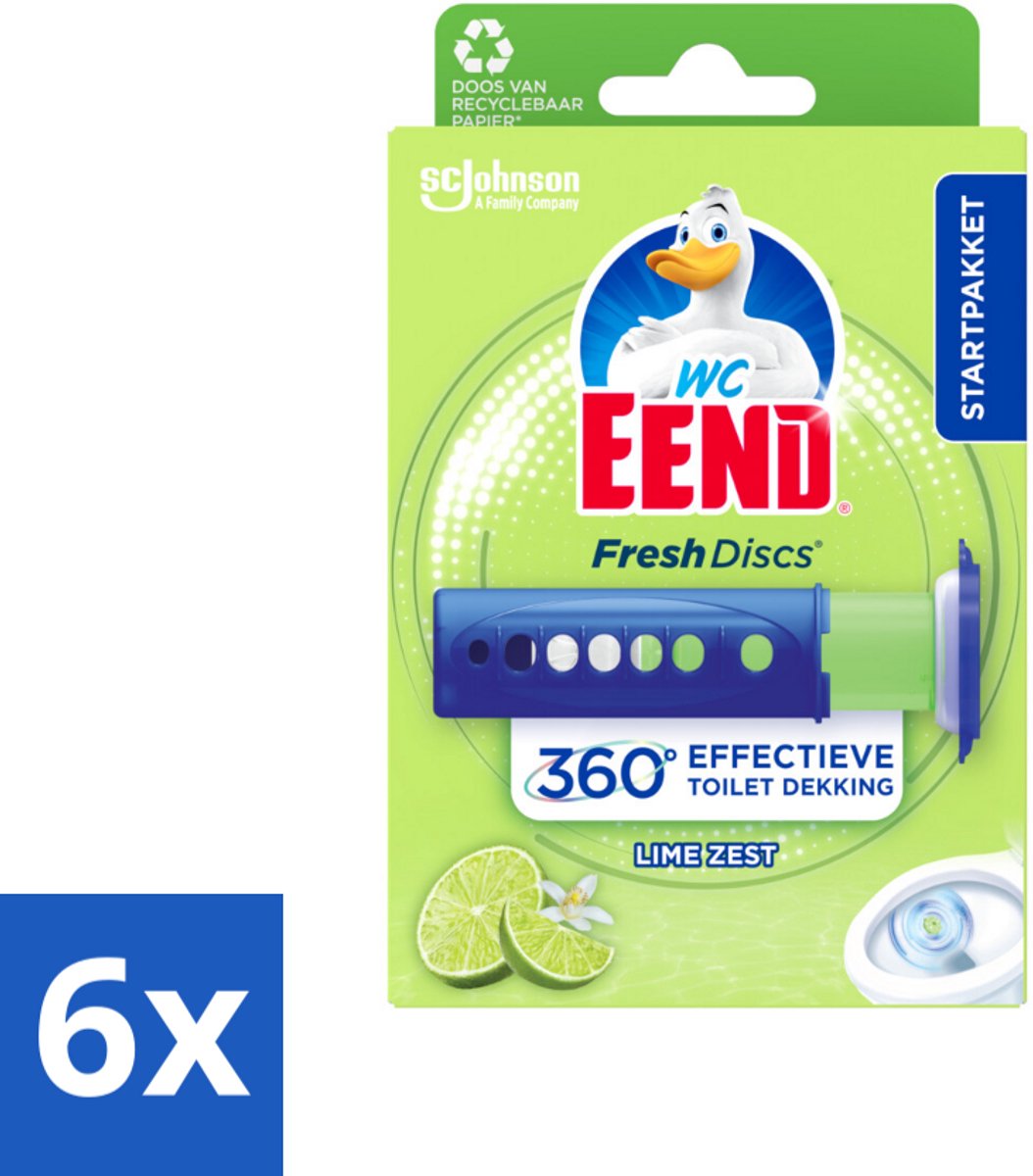 6 x WC Eend - Fresh Discs Lime Zest - Toiletgel - Hygiënisch & Fris tot 7,5 Weken - 36 ml - Toilet Schoonmaak - Toilet Reiniging - Toilet Fris - Toilet Geur - Toiletblokken