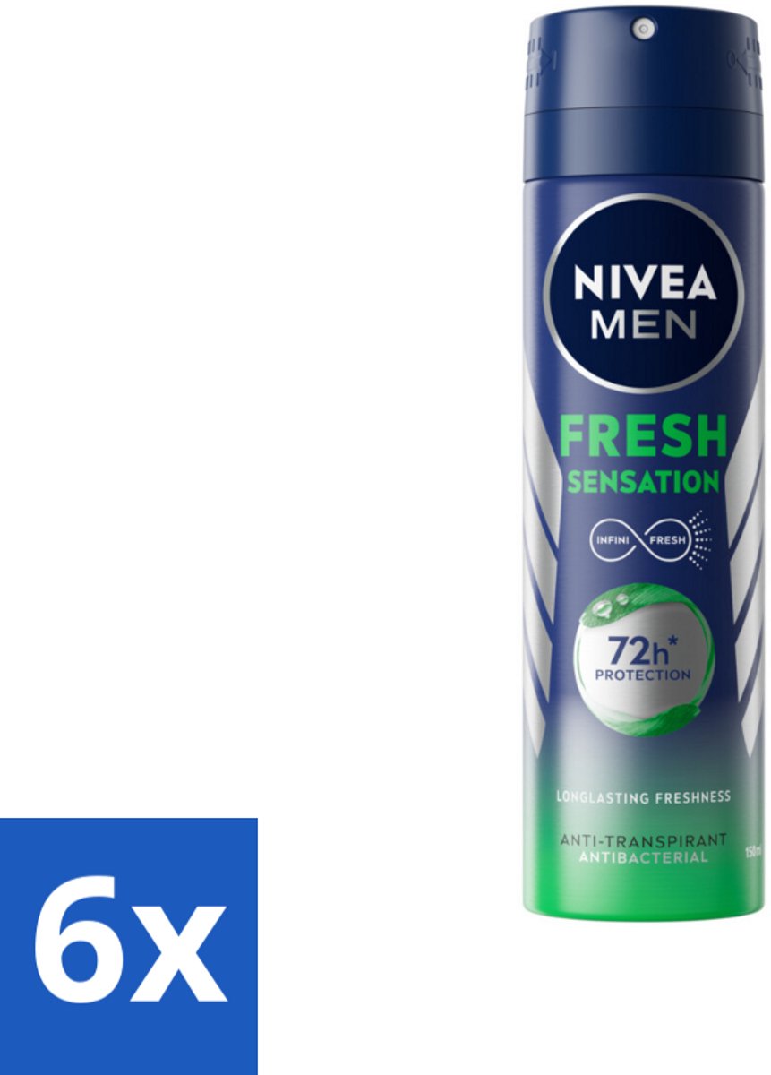 6 x NIVEA MEN - Deodorant Spray - Fresh Sensation - 150 ml - Anti-transpirant Spray - Zweetgeur Bestrijding - Frisse Geur - Huidvriendelijk - 72 Uur Bescherming