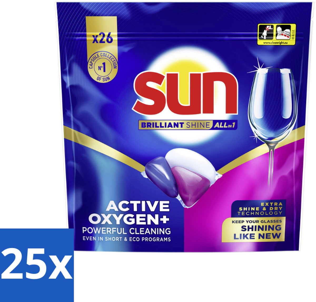 Sun - Vaatwascapsules - Brilliant Shine All-in-1 - 26 capsules - Bulkverpakking - 25 stuks