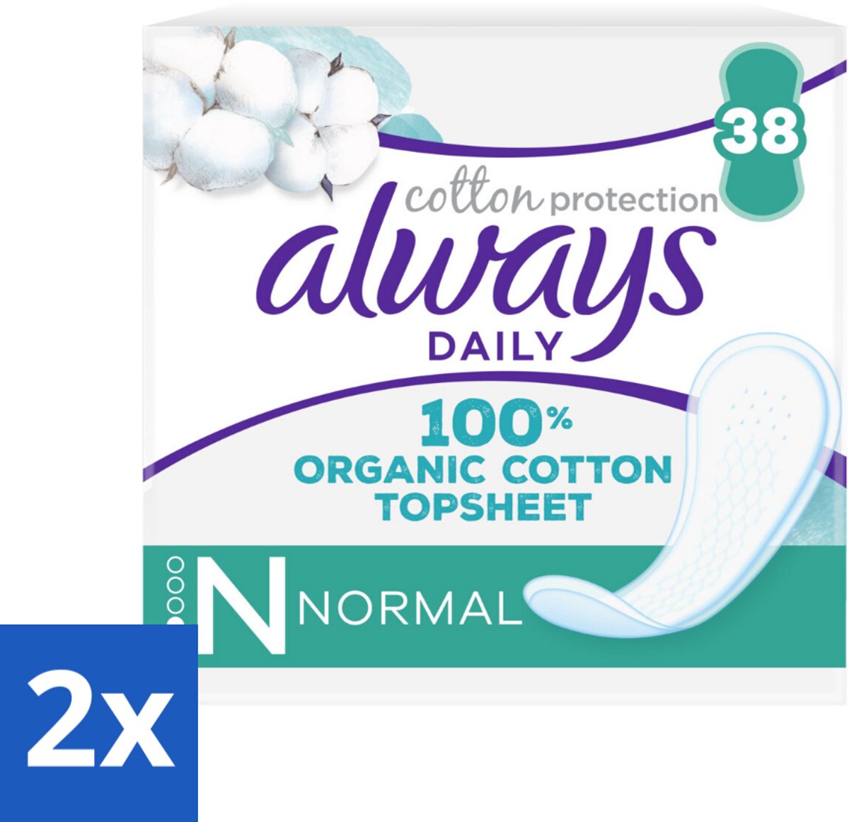 2 x Always - Inlegkruisjes - Normal - Cotton Protection - 38 Inlegkruisjes - Inlegkruisjes - Always - Biologisch Katoen - Intiem - Bescherming