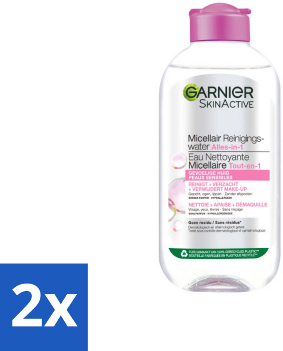 2 x Garnier - SkinActive - Micellair Water - Gevoelige Huid - Gezichtsreiniger - 200 ml - Micellair Water - Gezichtsreiniger - Gevoelige Huid - Make-up Remover - Alcoholvrij