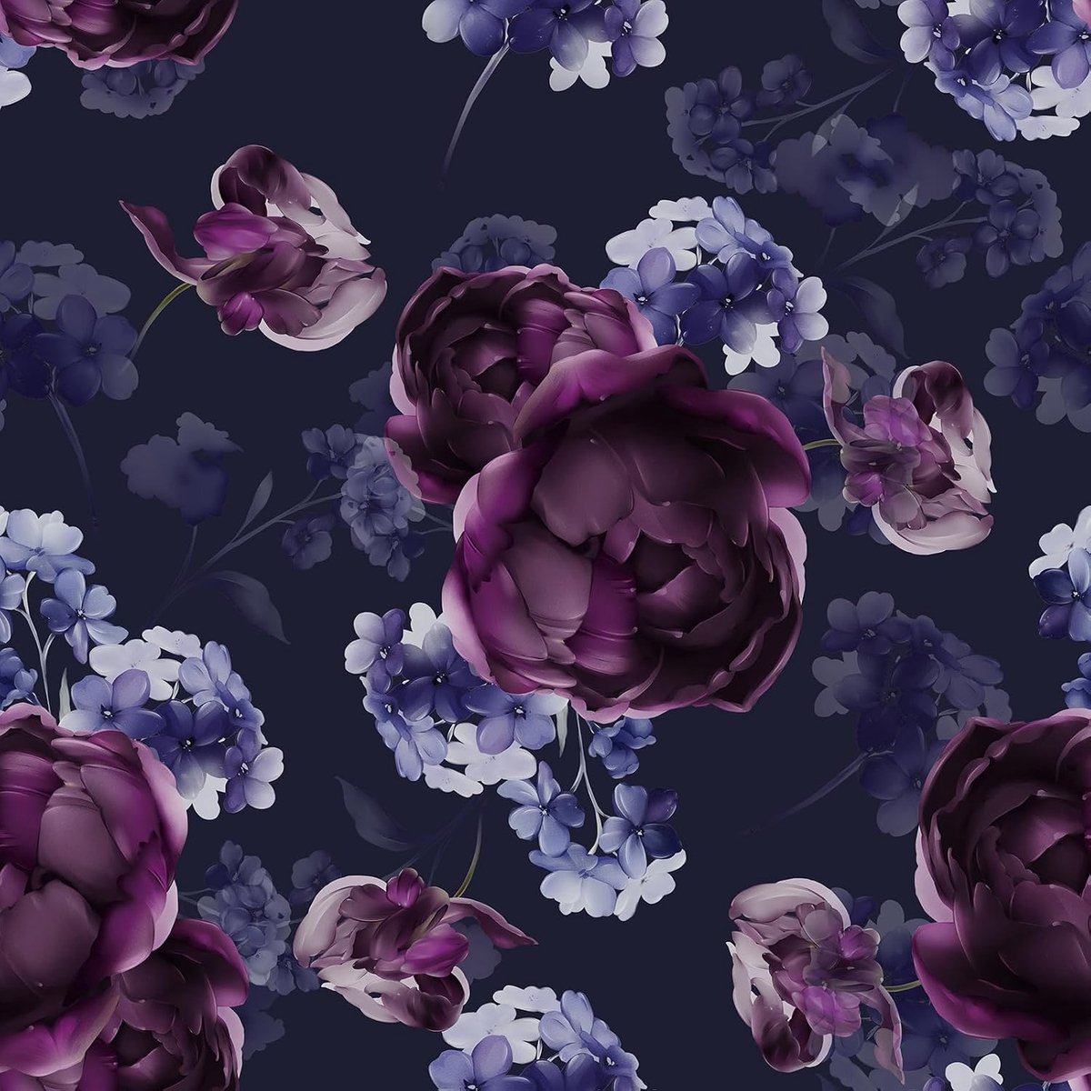 Behang bloemen peony 30.5 x 300 cm - zelfklevend - vintage navy blauw - voor meubels en muren - ShopVlot