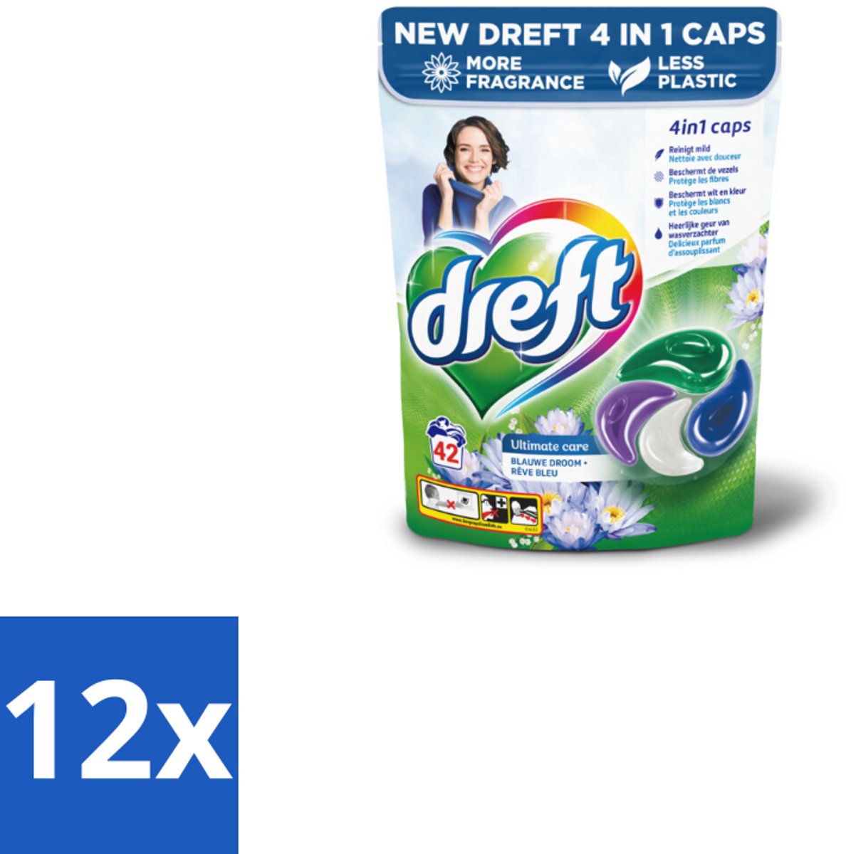 12 x Dreft - Wasmiddelcapsules - 4-in-1 Blue Dream - Krachtige waskracht - 42 Wasbeurten - Wasmiddel Capsules - Wasmiddel Blue Dream - Wasmiddel Voor Gekleurde Kleding - Wasmiddel Met Geur - Wasmiddel 4 In 1