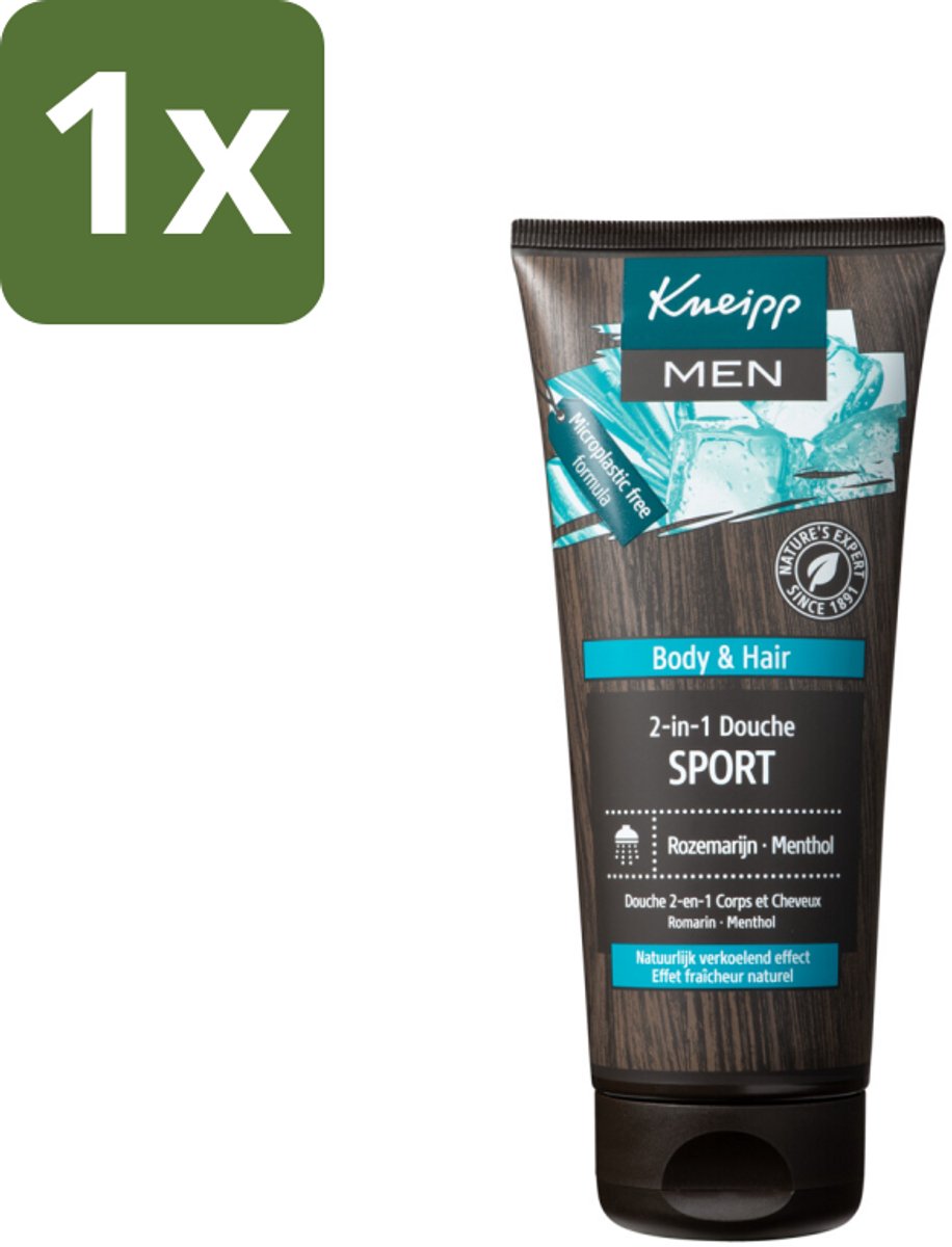 1 x Kneipp - Sport Douche 2‑in‑1 - Men - 200 ml - Sport Douche - Herstel Na Sporten - Verkoeling Na Sporten - Menthol Douche - Rozemarijn Shampoo