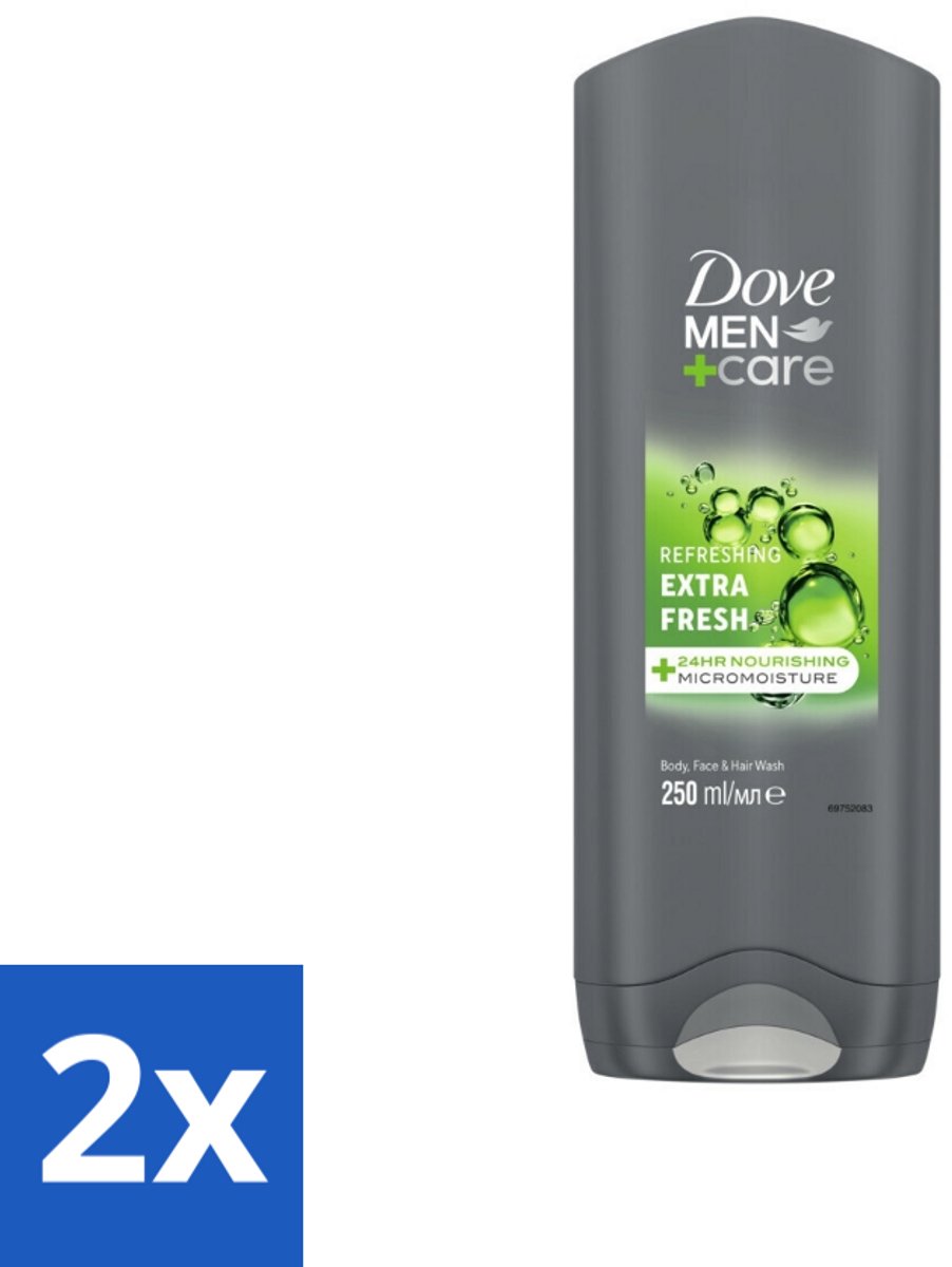 2 x Dove Men+Care Douchegel - Extra Fresh - 250 ml - Douchegel - Mannenhuid - Hydratatie - Verzorging - Frisse Geur