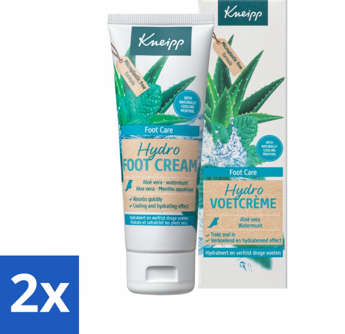 2 x Kneipp - Voetcrème - Hydro Care - Menthol, Aloe Vera & Watermunt - 75 ml - Voetencreme - Verfrissende Creme - Hydraterende Creme - Menthol Creme - Aloë Vera Creme
