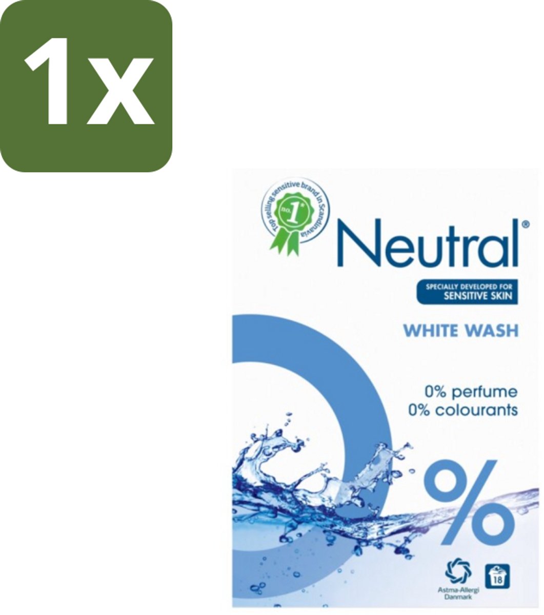 1 x Neutral - Waspoeder - Witte was - Parfumvrij - Gevoelige huid - 18 wasbeurten - Waspoeder - Parfumvrij - Gevoelige Huid - Witte Was - Hypoallergeen