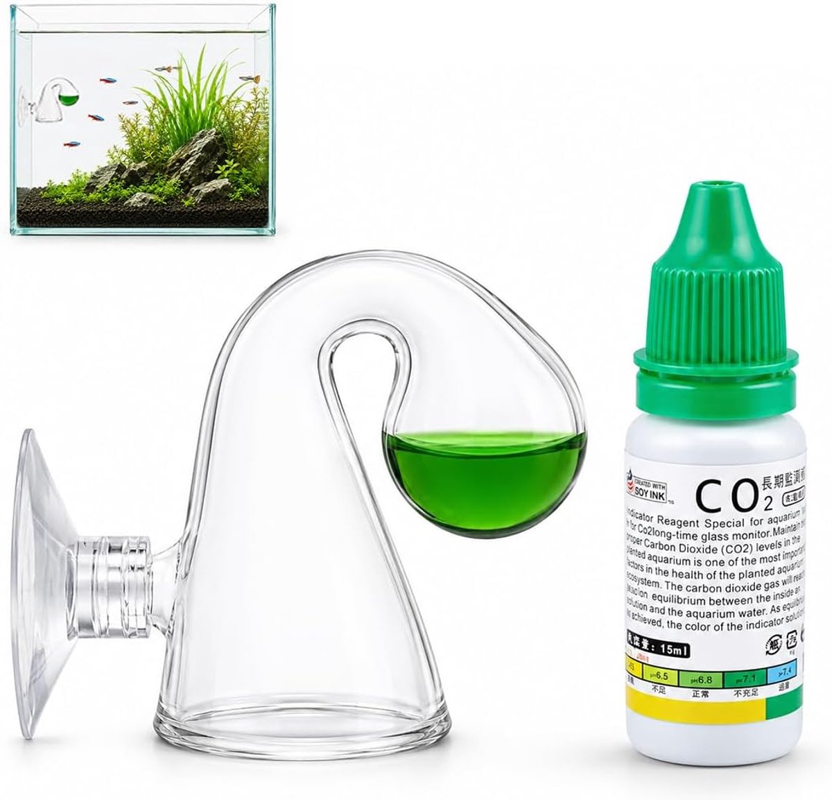 CO₂-tester voor aquaria 2-delig - 15 ml indicator - permanente nauwkeurige monitoring - ideaal voor zoetwateraquaria - ShopVlot