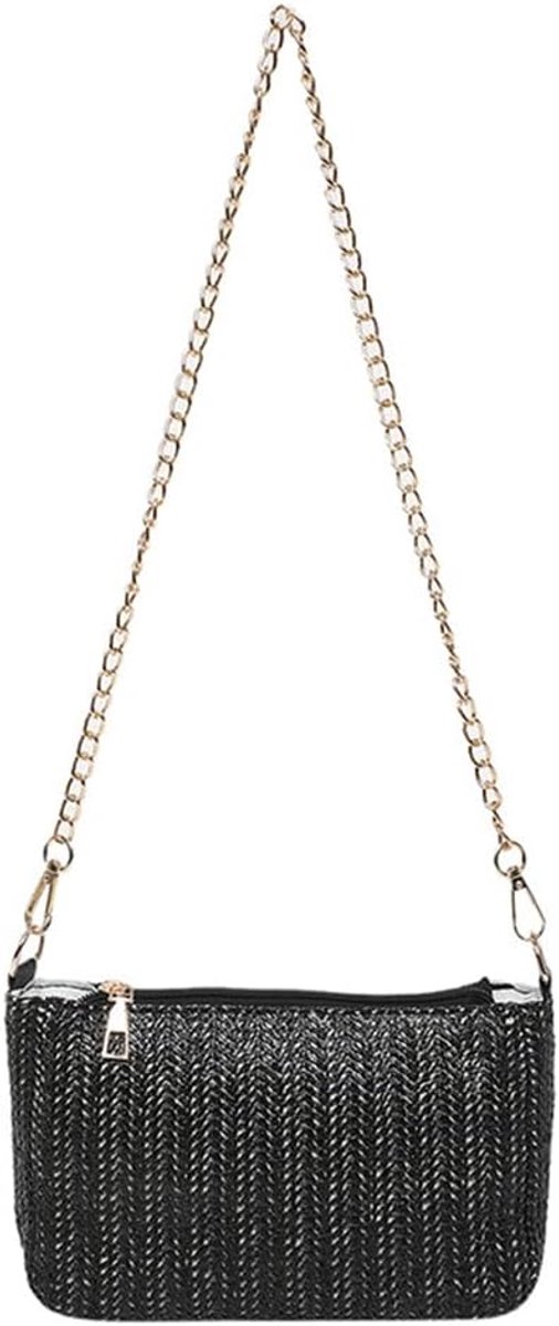 Dameshandtas - geweven stro - schoudertas met ketting - perfect voor de zomer - ShopVlot