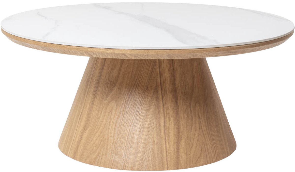 Giga Meubel Salontafel Alba - Rond Naturel Hout/Keramisch - 80x80x35cm