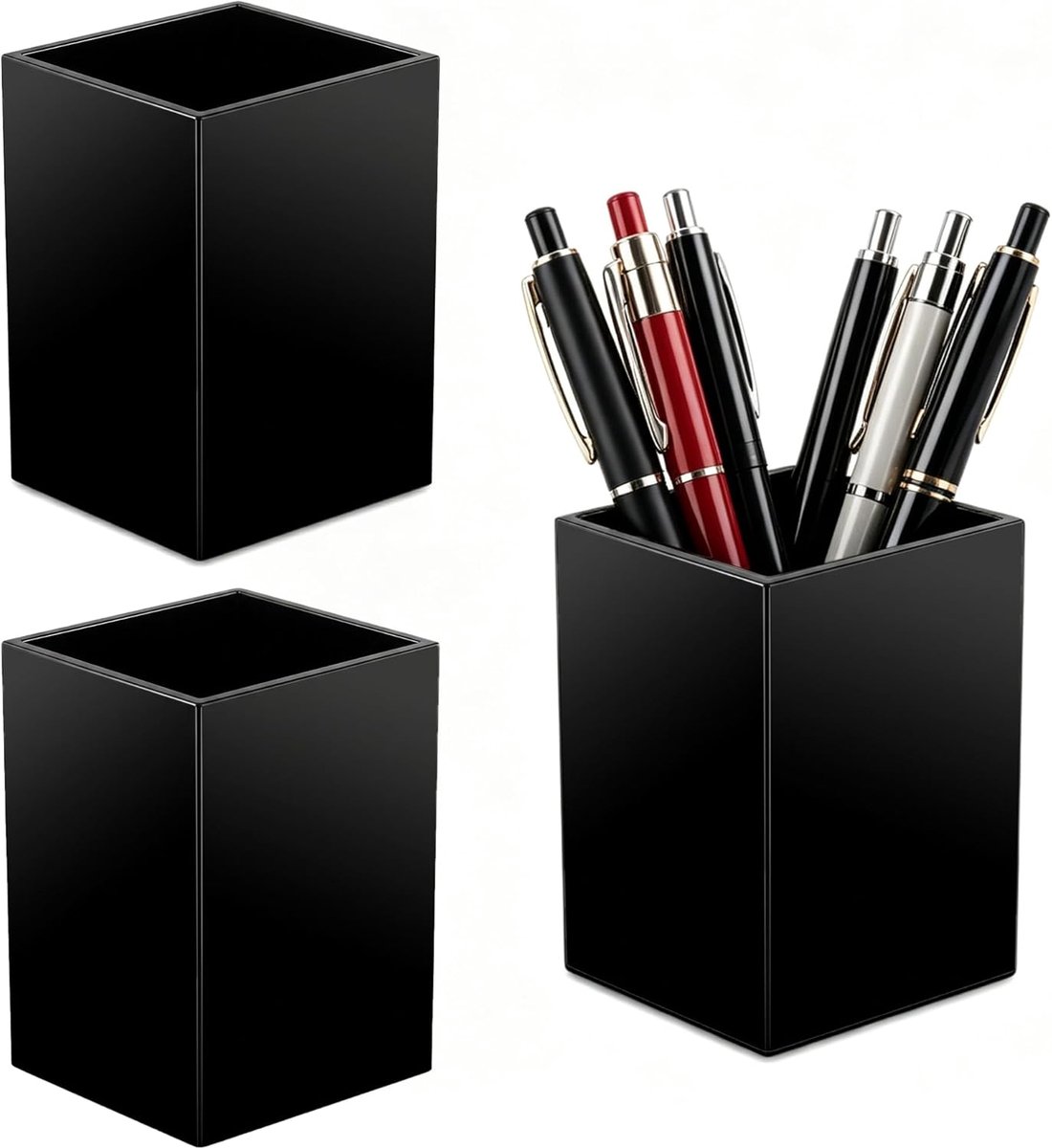 Pennenhouder set 3 stuks - zwart acryl - vierkant ontwerp - perfect voor organisatie - ShopVlot