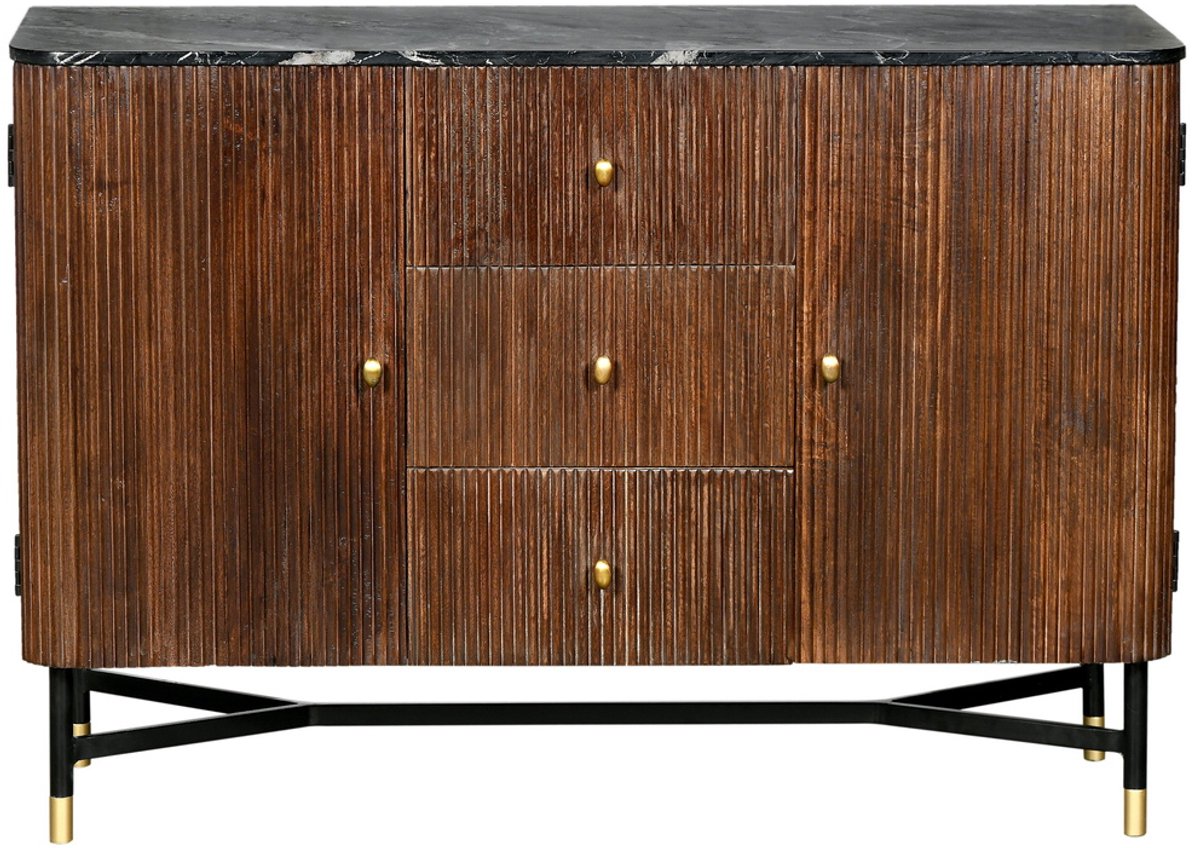 Dressoir Bruin met Marmer - Mangohout - 3 Lades - 2 Deuren - Japandi - Giga Meubel