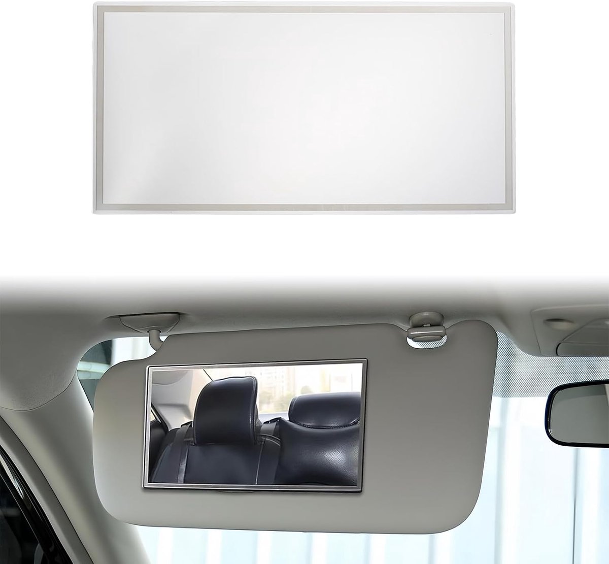 Make-up spiegel auto HD - zelfklevend roestvrij staal - vierkant zilver - perfect voor snel opmaken - ShopVlot