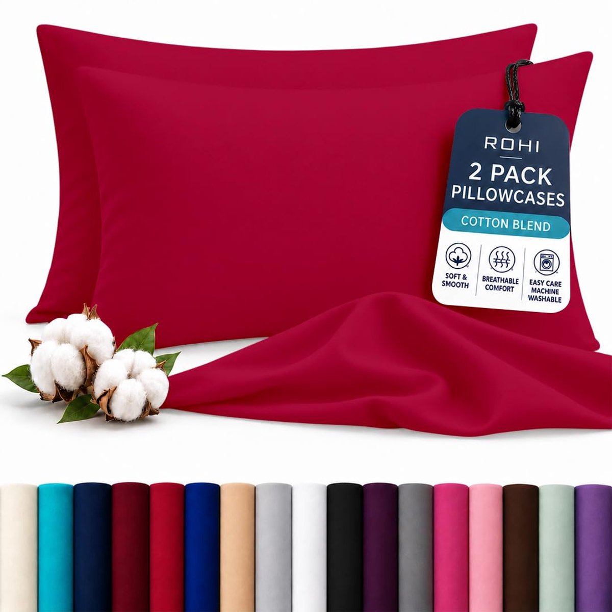 Kussenslopen 50x75cm - Effen rode polycotton - Kreuk- en vervagingsbestendig - Perfect voor een frisse uitstraling - ShopVlot